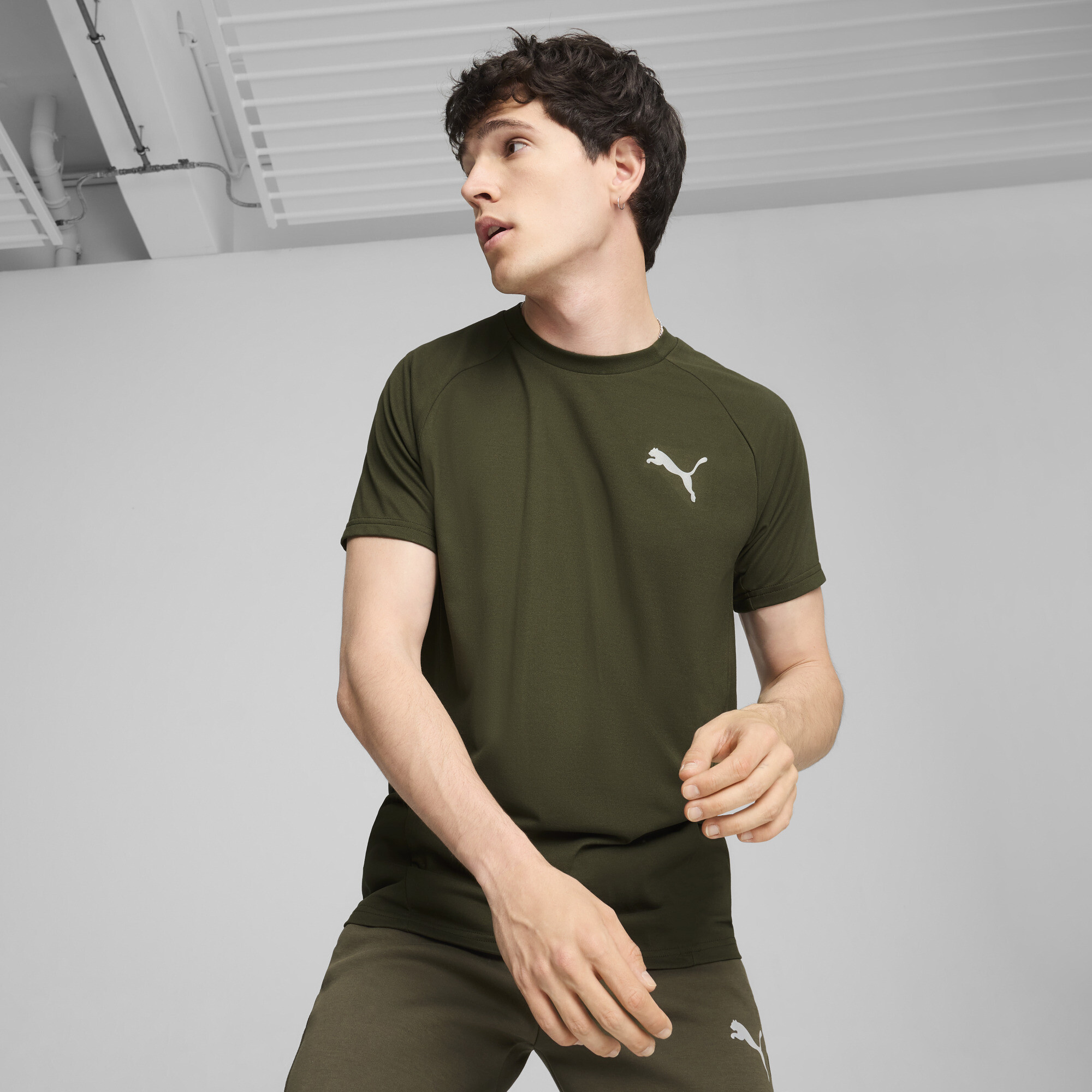 Puma EVOSTRIPE T-Shirt Herren | Mit Plain | Dark Olive | Größe: XS