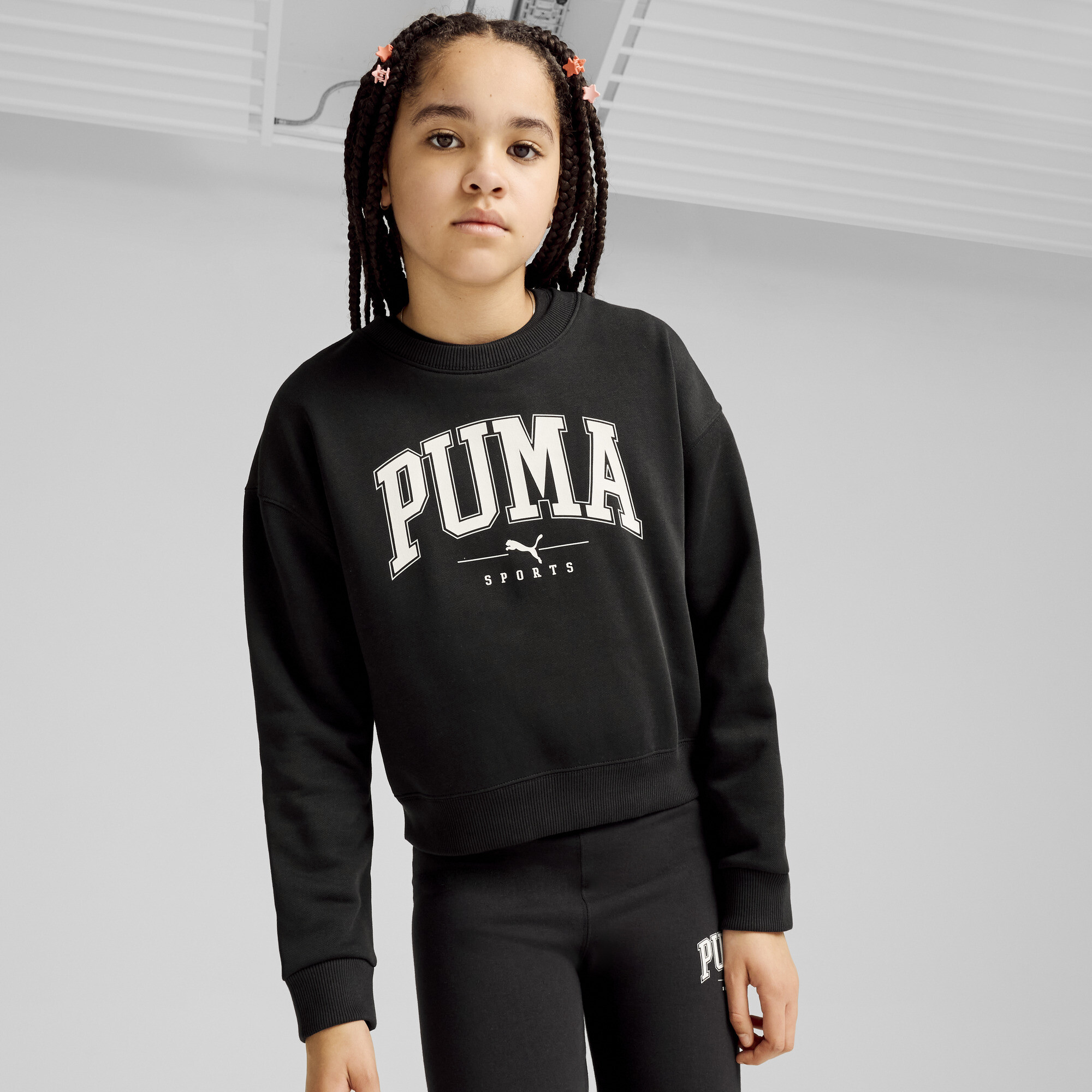 Women's Puma SQUAD Crew Shirt Sweat Youth, Black, Size 13-14Y, Clothing