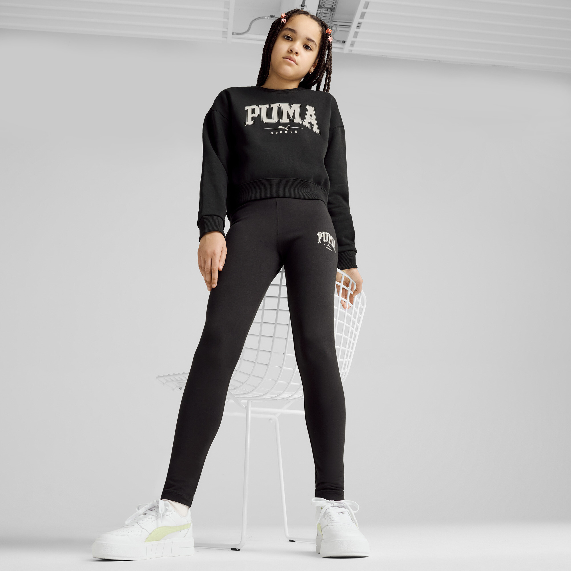 Women's Puma SQUAD Crew Shirt Sweat Youth, Black, Size 13-14Y, Clothing