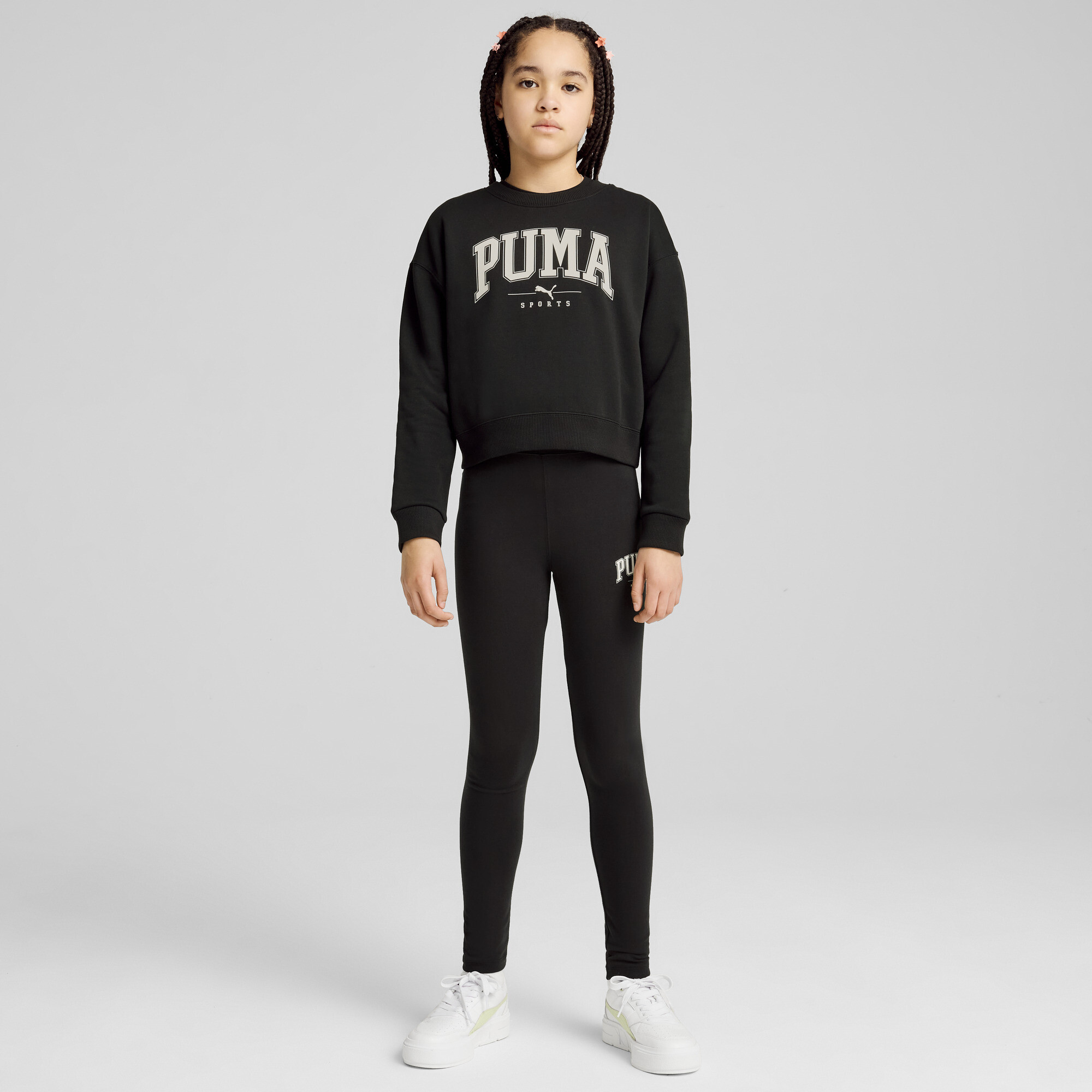 Women's Puma SQUAD Crew Shirt Sweat Youth, Black, Size 13-14Y, Clothing