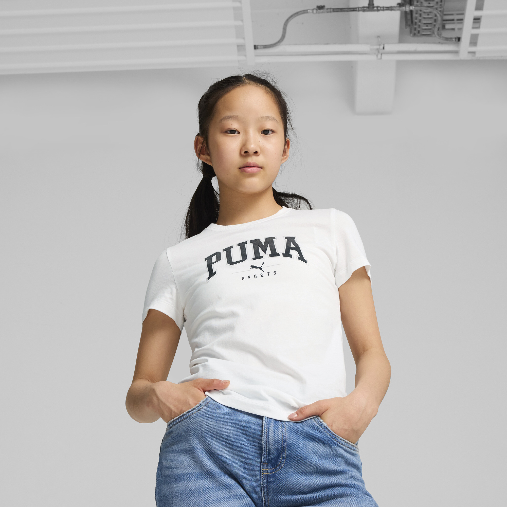 Women's Puma SQUAD Tee Youth, White, Size 15-16Y, Clothing