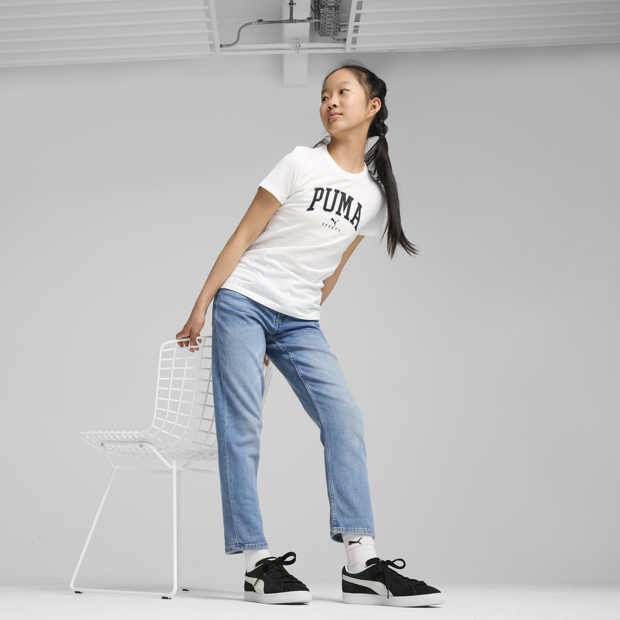 Women's Puma SQUAD Tee Youth, White, Size 15-16Y, Clothing