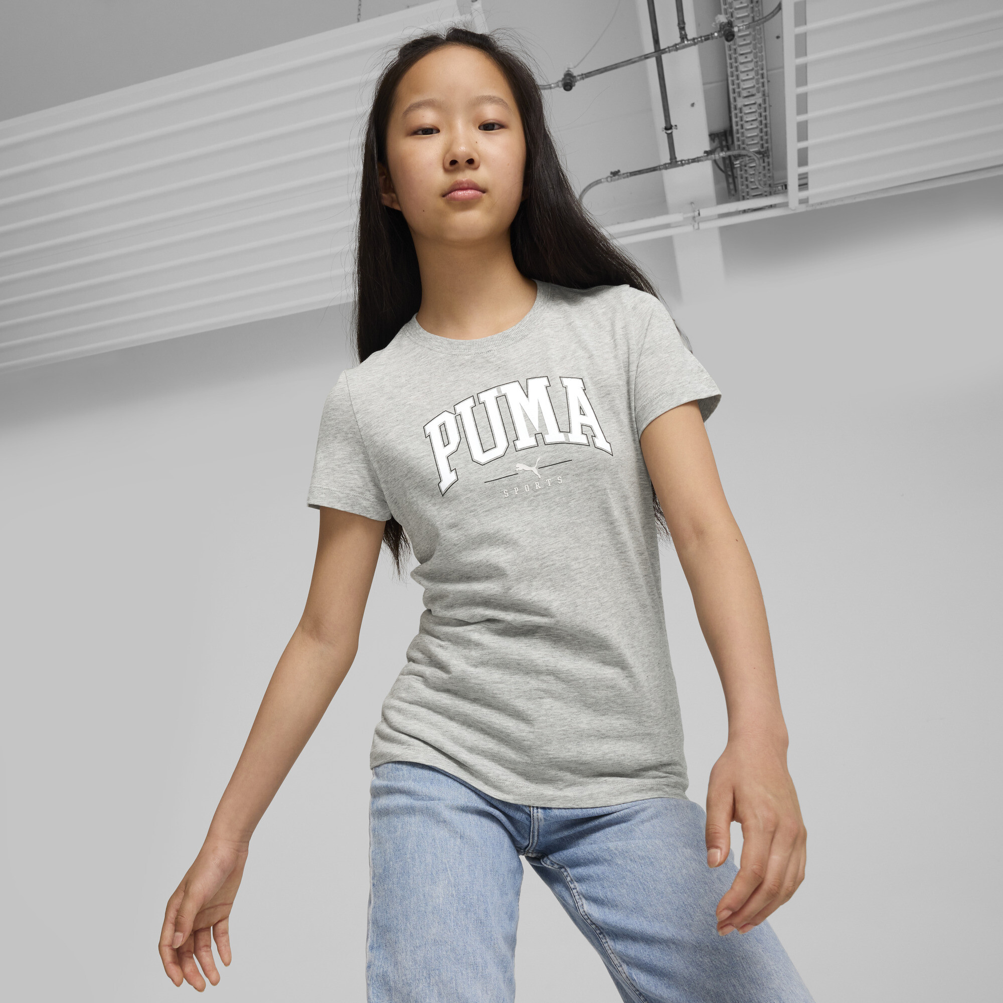 Women's Puma SQUAD Tee Youth, Gray, Size 13-14Y, Clothing