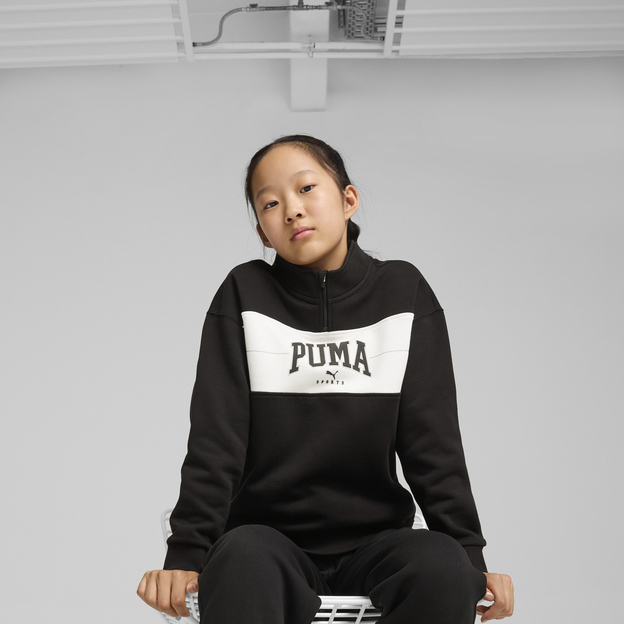 Puma SQUAD Sweatshirt mit halbem Reißverschluss Teenager Für Damen Für Kinder | Mit Print | Black | Größe: 7-8Y