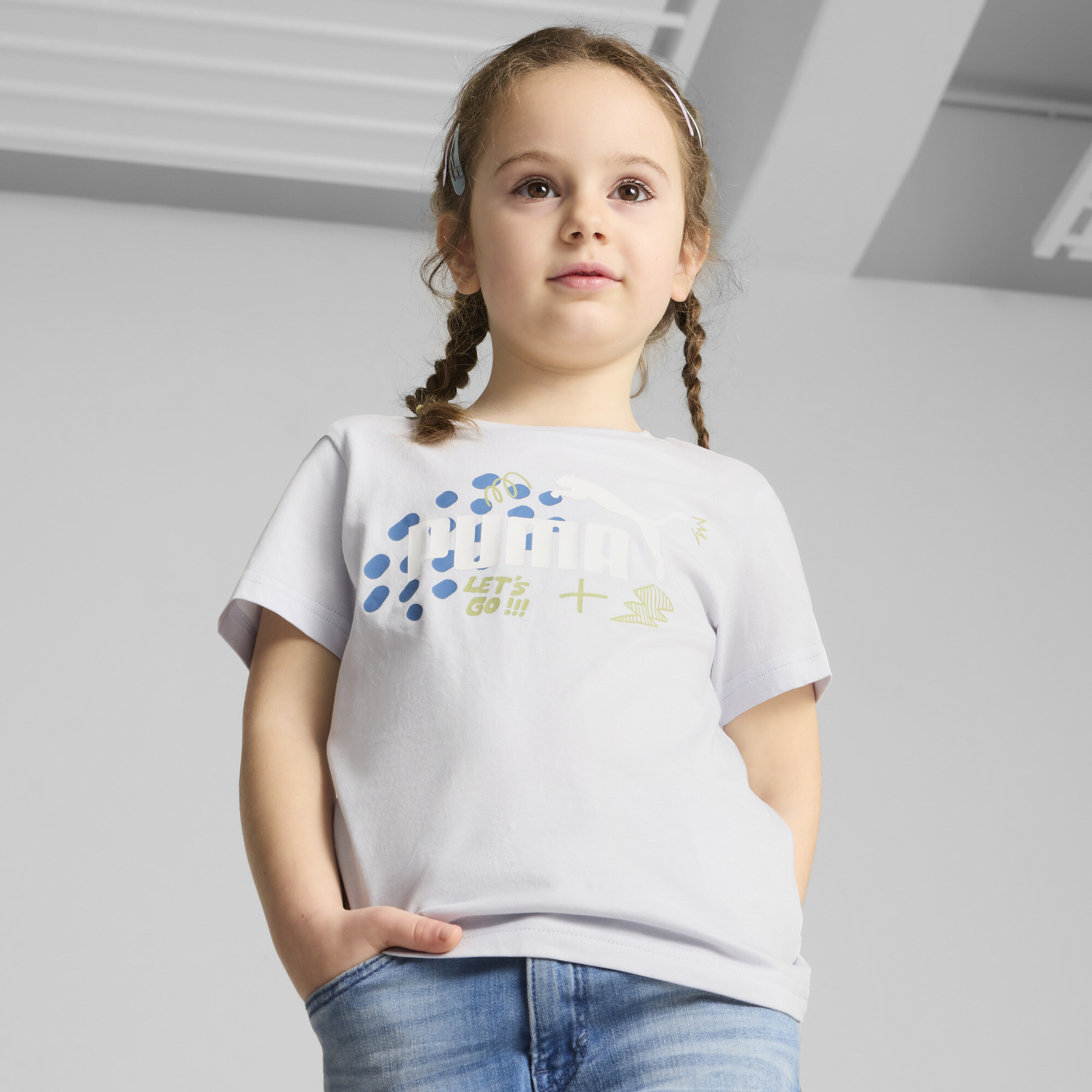 ESS+ Puma T-Shirt Kinder | Mit Print | Silver Mist | Größe: 5-6Y