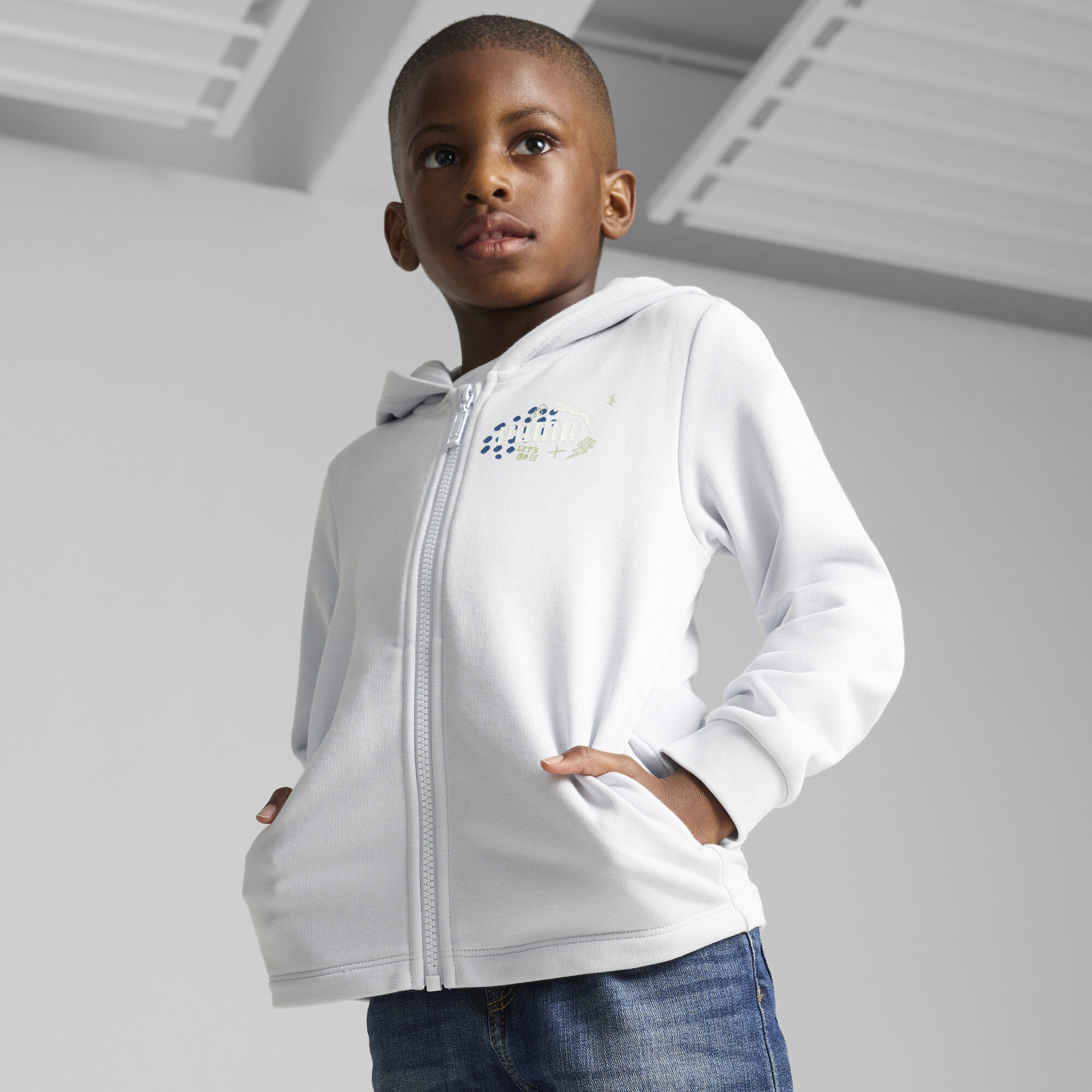 Puma ESS+ Hoodie Kinder | Mit Logo Print | Silver Mist | Größe: 1-2Y