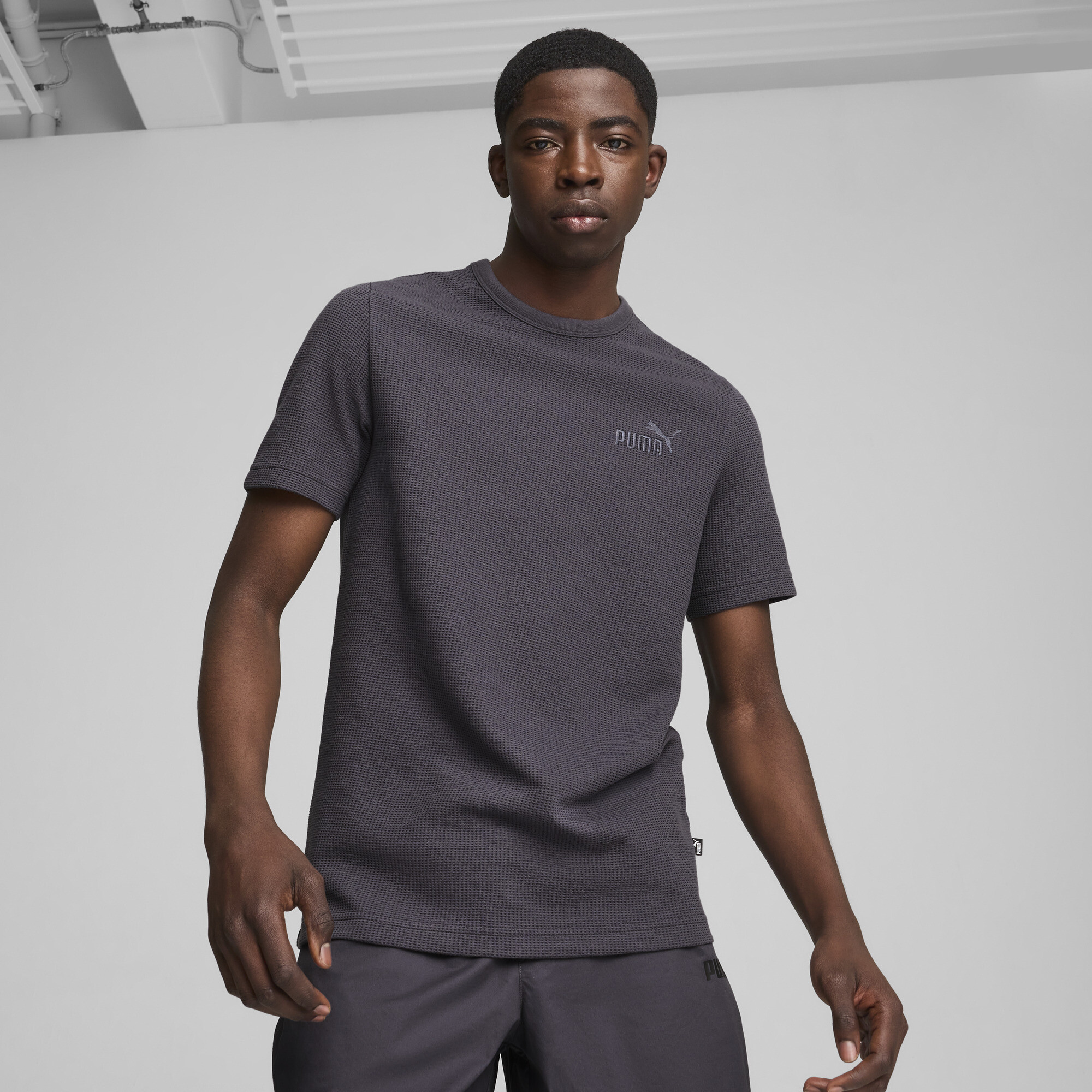 Puma ESS ELEVATED Waffle T-Shirt Herren | Mit Plain | Galactic Gray | Größe: S