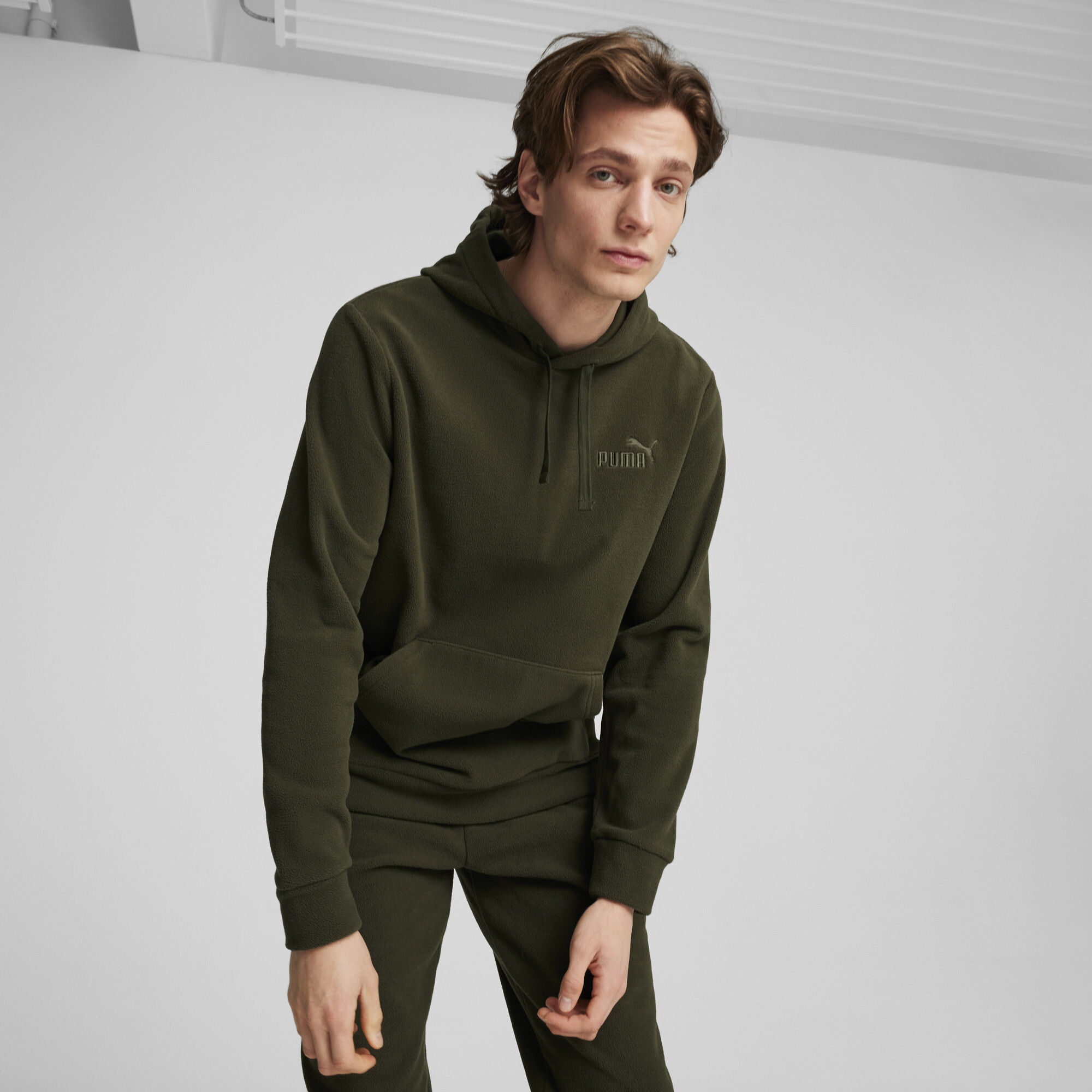 Puma ESS ELEVATED Hoodie Herren | Mit Plain | Dark Olive | Größe: XS