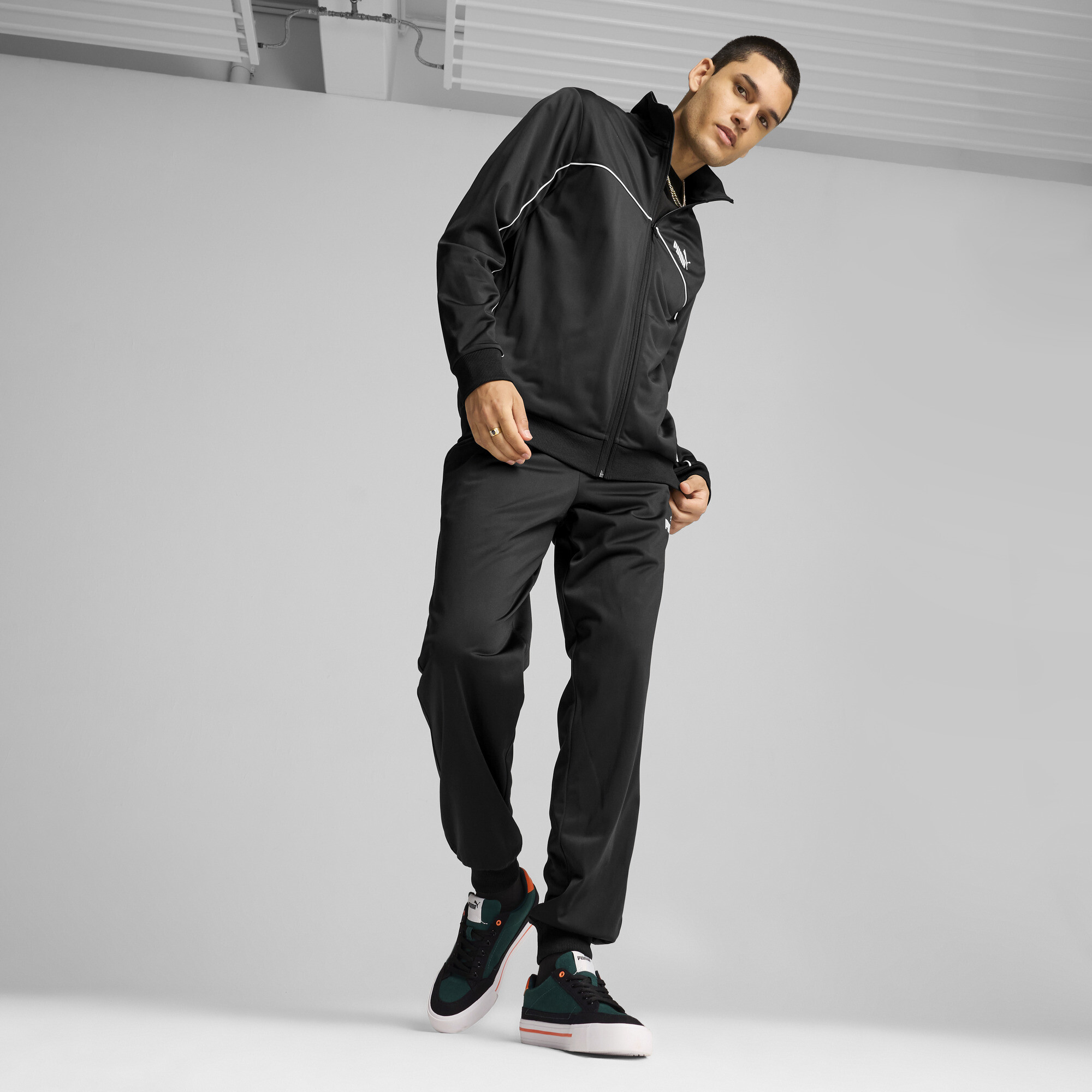 Men's Puma Piping Tracksuit, Black, Size M, Clothing