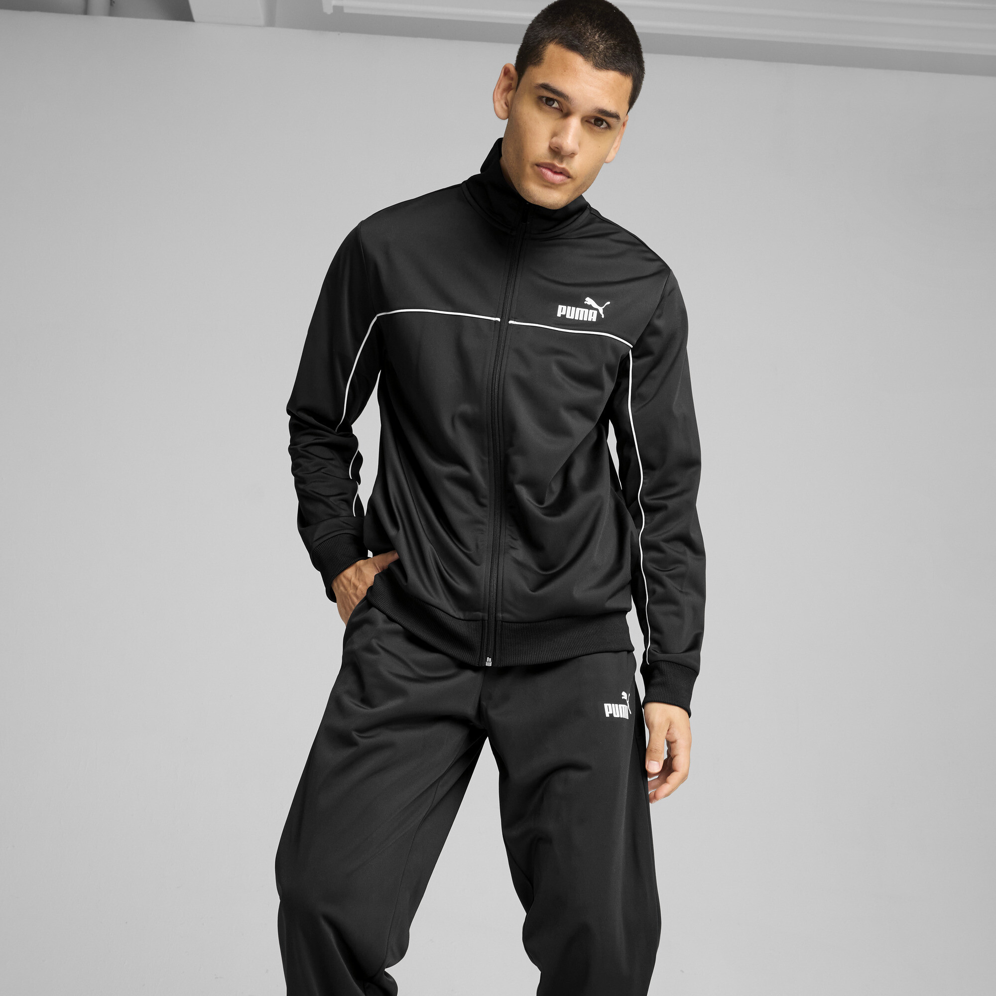 Men's Puma Piping Tracksuit, Black, Size M, Clothing