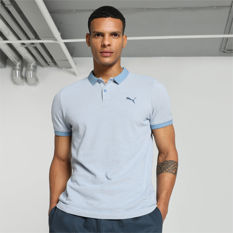 Men's PUMA Elevated Jacquard Slim Fit Polo in Black/Blue size S