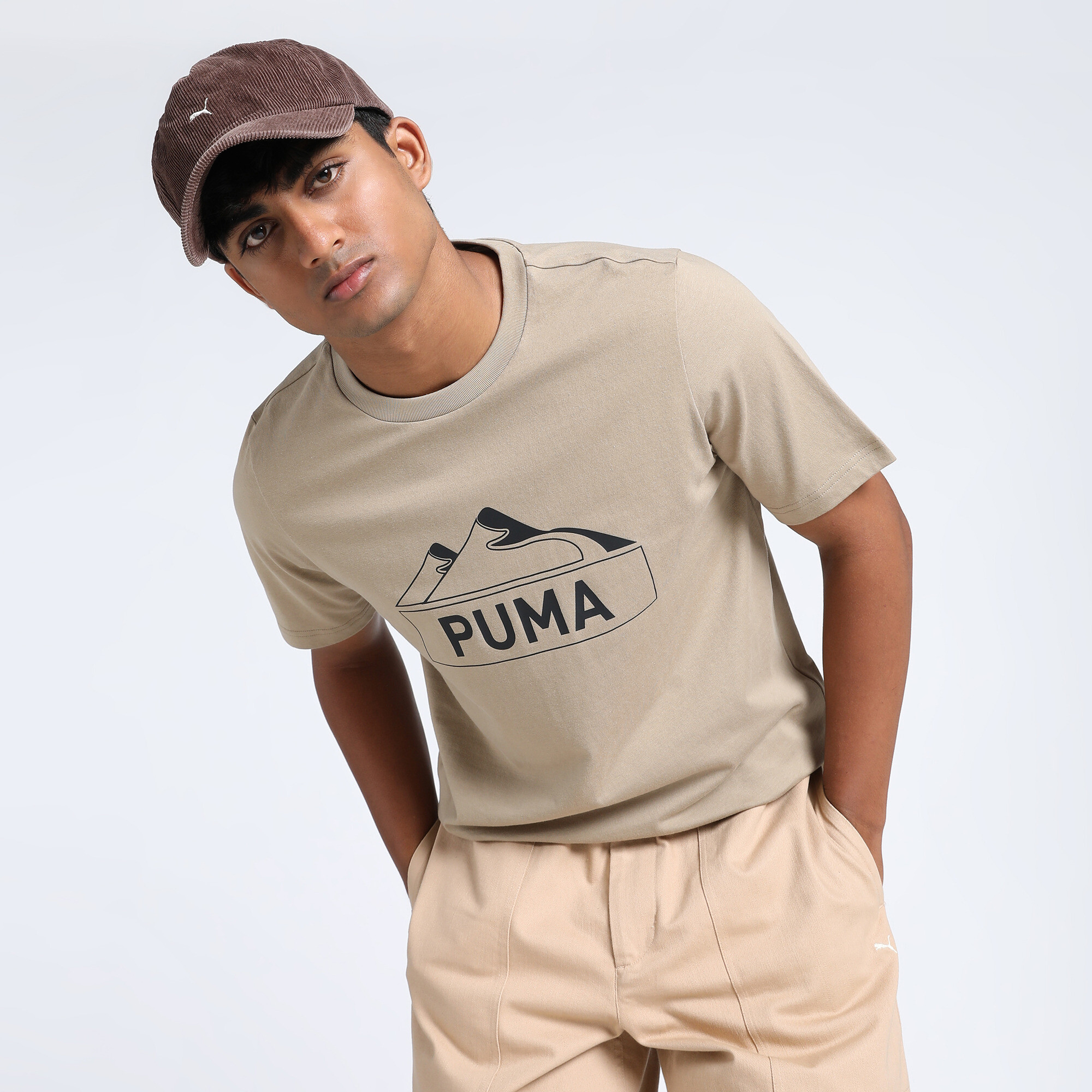 Men's Puma OPEN ROAD Graphic T-Shirt, Beige, Size L, Clothing