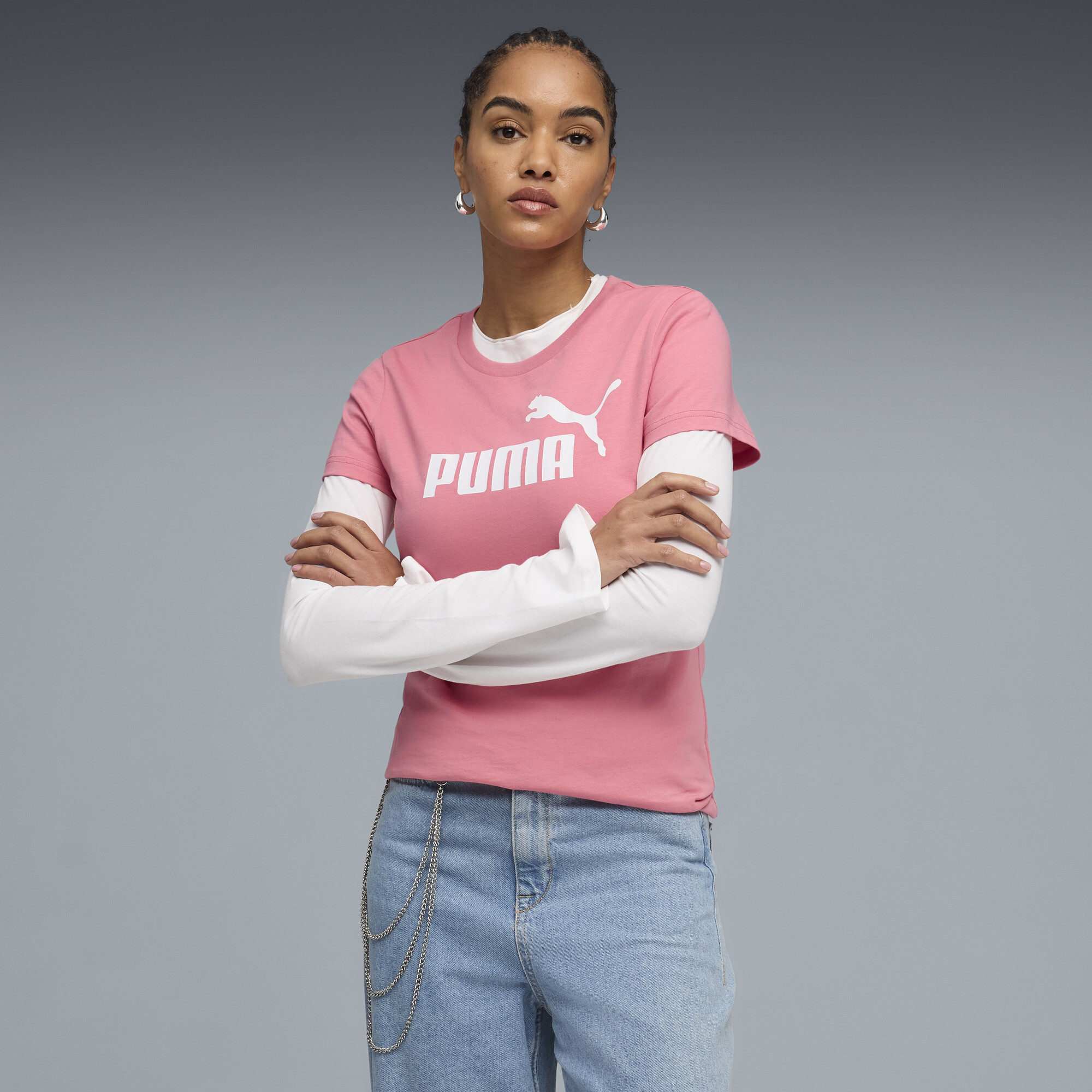 PUMA ESS No. 1 Logo T-shirt voor Dames, Roze, Maat L