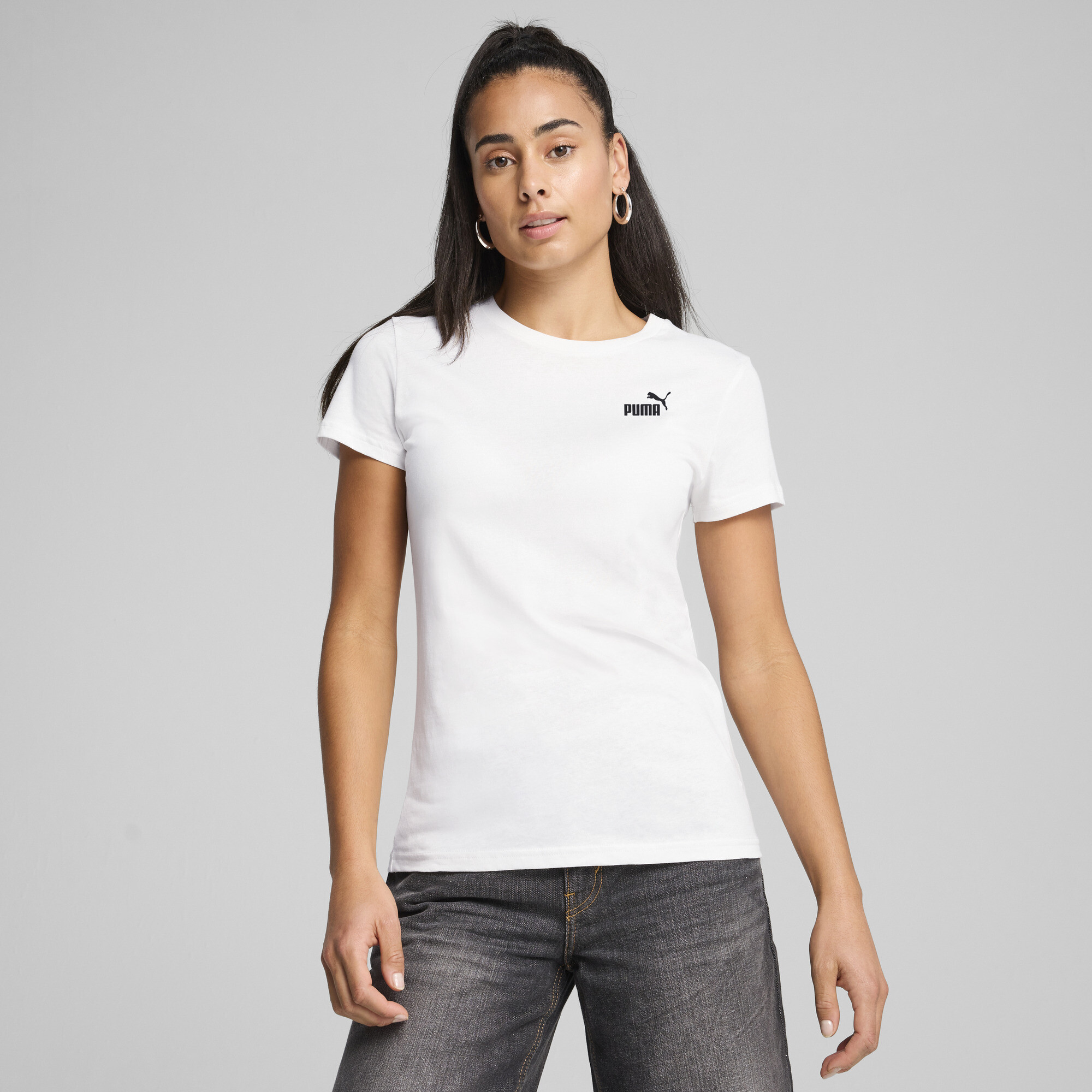PUMA ESS Small No. 1 Logo T-shirt voor Dames, Wit, Maat XL