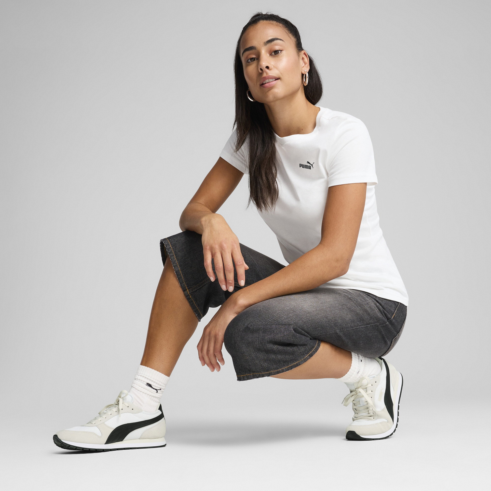 PUMA ESS Small No. 1 Logo T-shirt voor Dames, Wit, Maat XL thumbnail 4