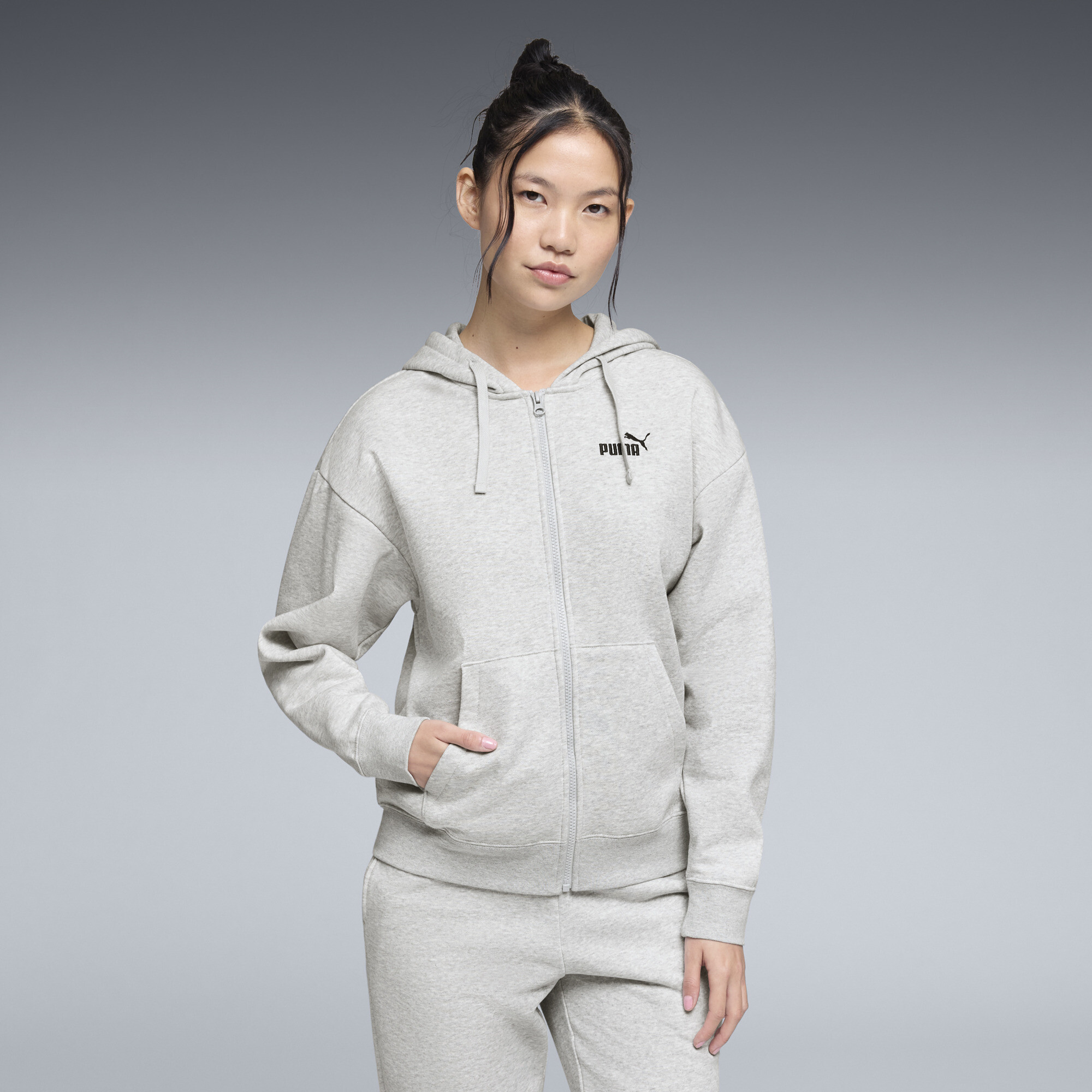 PUMA Essentials Women's Fleece Zip-Up Hoodie in Grey, Size XXS