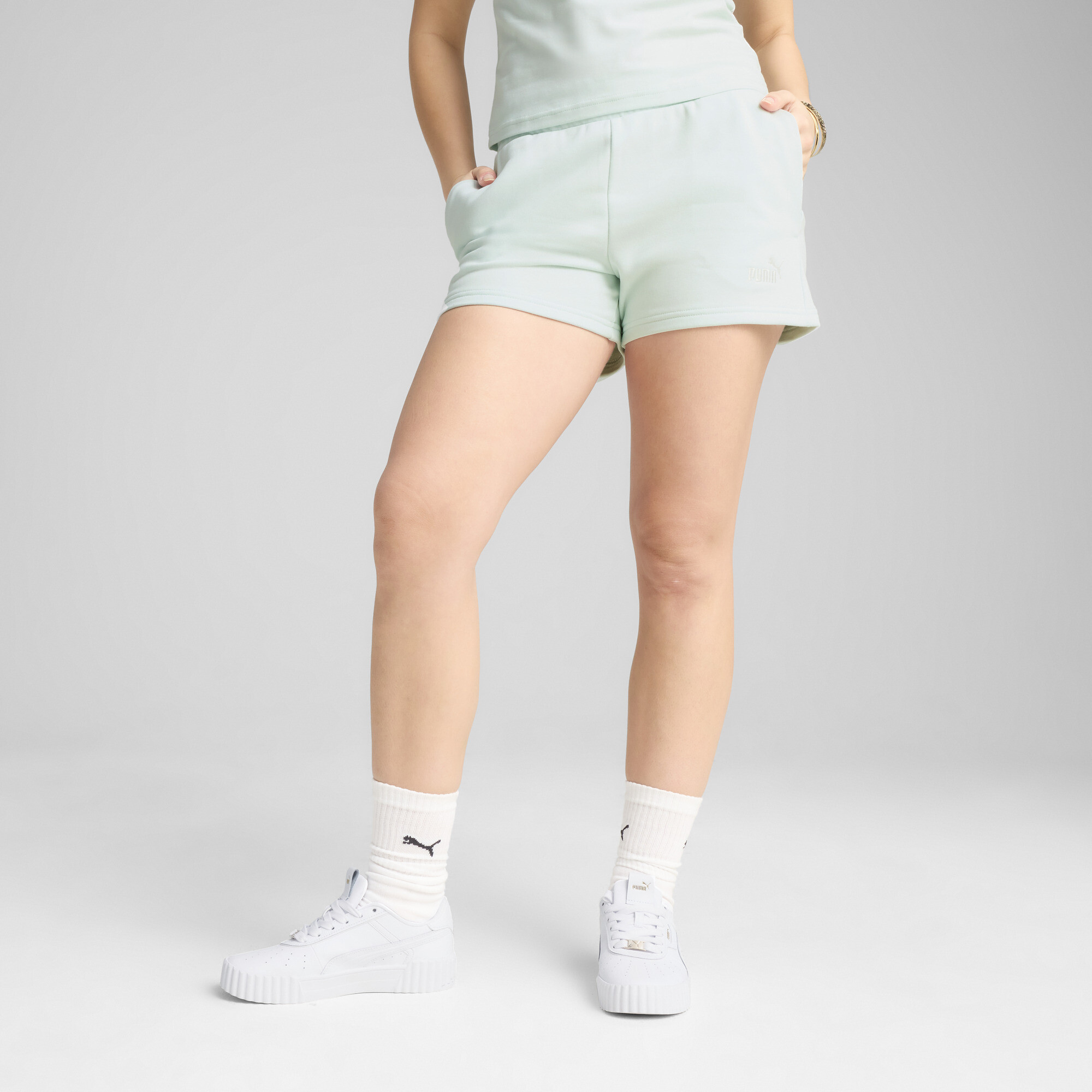 Puma ESS Small No. 1 Logo 4'' Shorts Damen | Mit Plain | Peaceful Blue | Größe: 3XL