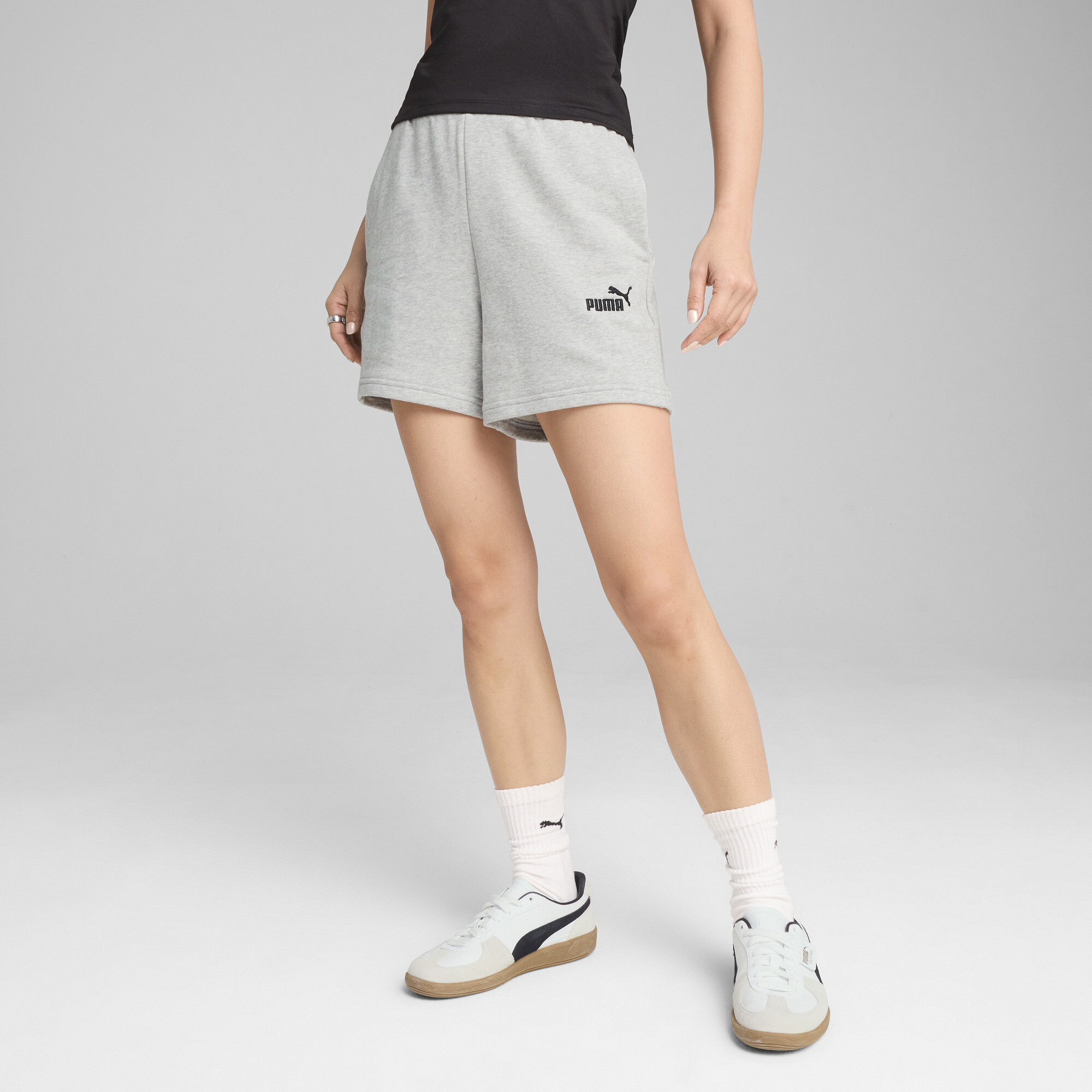 PUMA Essentials Small No. 1 Logo short met hoge taille voor Dames, Grijs, Maat M
