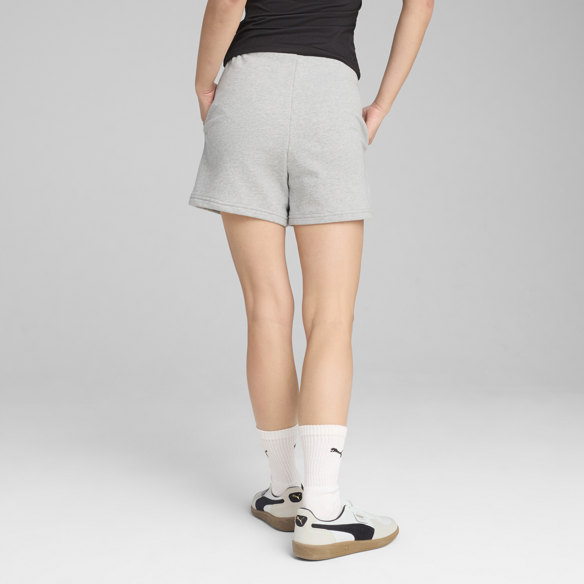 PUMA Essentials Small No. 1 Logo short met hoge taille voor Dames, Grijs, Maat M thumbnail 5