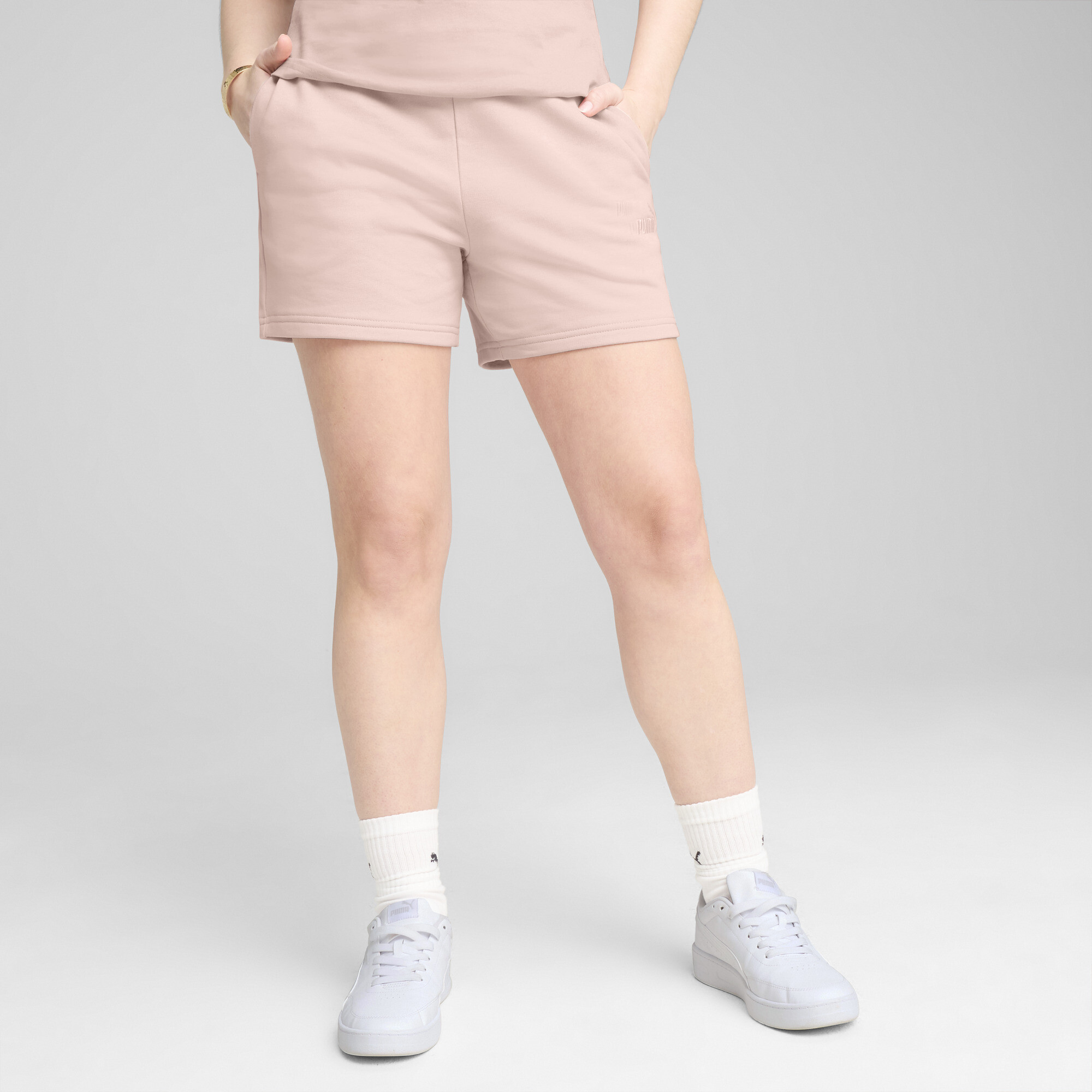 Puma ESS Small No. 1 Logo 5'' Hochgeschnittene Shorts Damen | Mit Plain | Rose Quartz | Größe: L