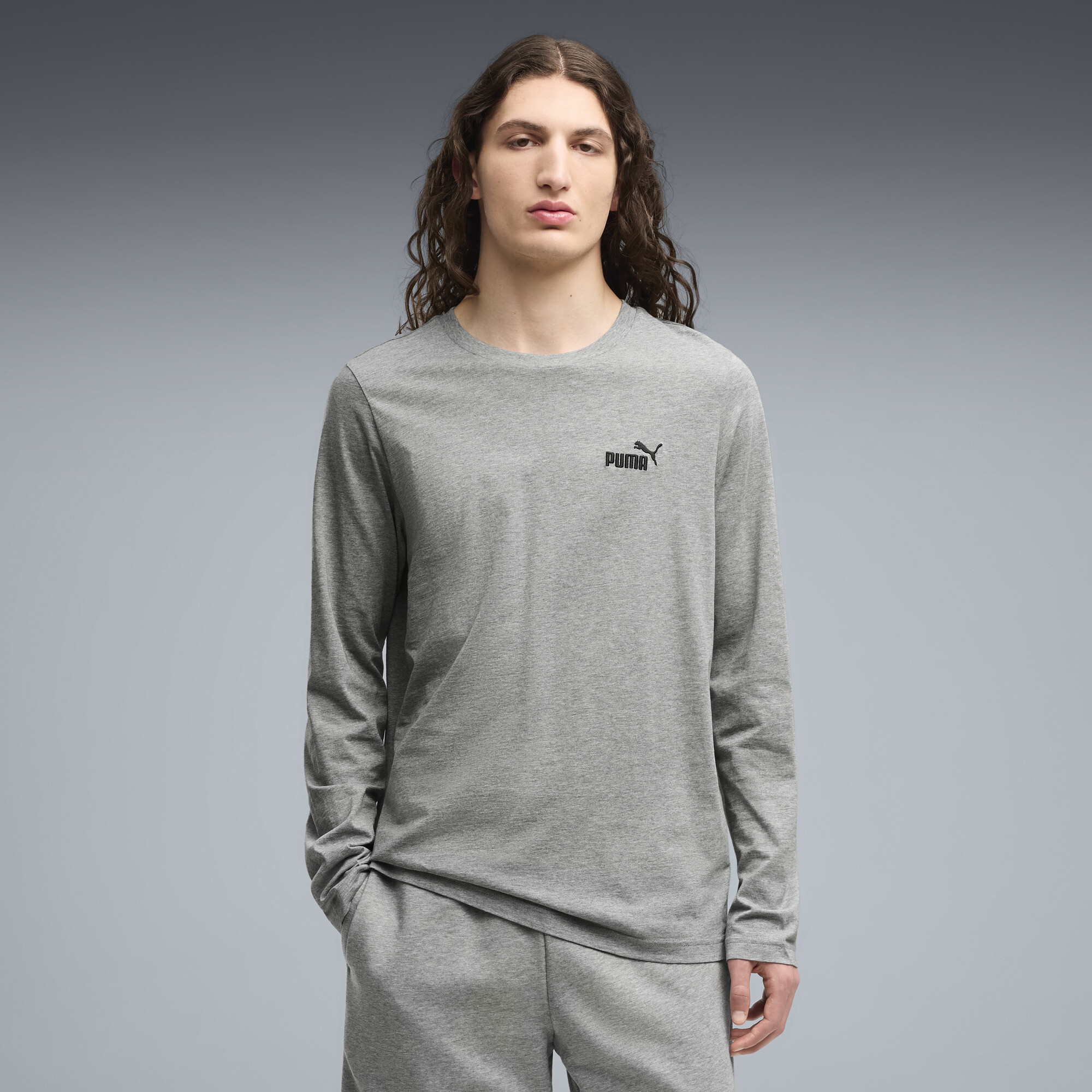 PUMA Essentials No. 1 Logo Langarmshirt Herren, Kleidung, Grau, 3XL