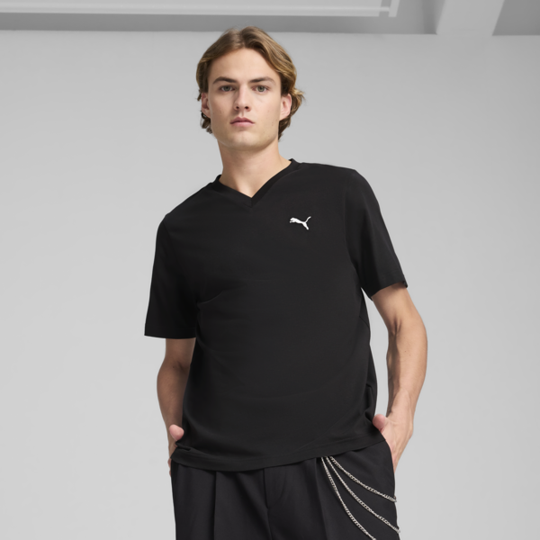 Essentials V-Neck Tee Men, PUMA Black, large-MEX