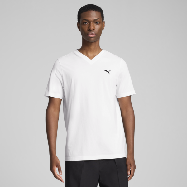 Essentials V-Neck Tee Men, PUMA White, large-MEX