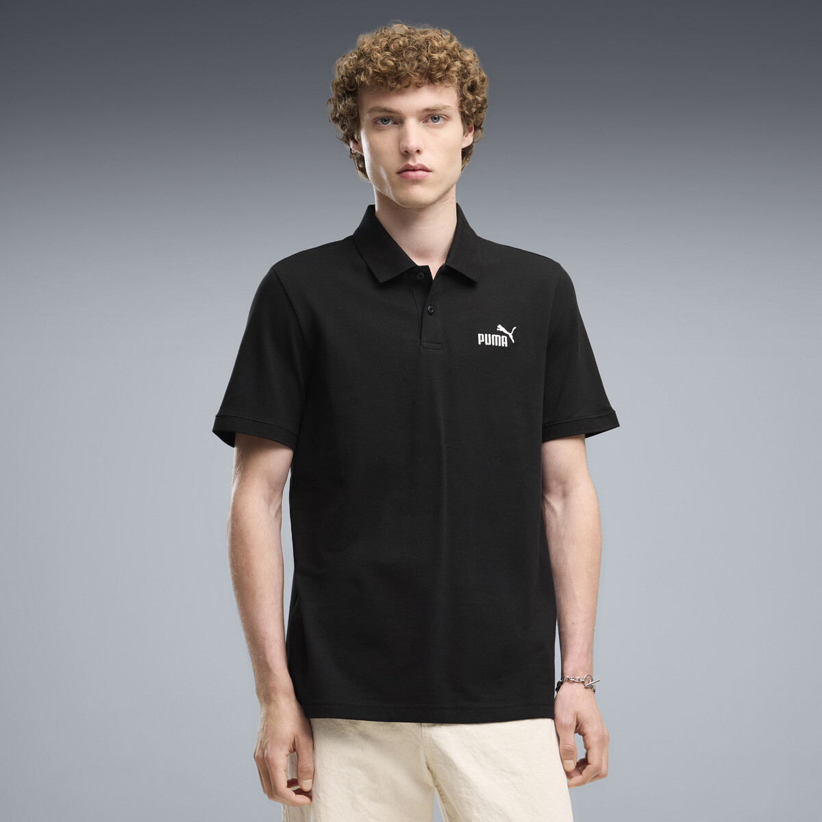 Essentials No. 1 Logo Pique Polo Men in Black by PUMA, XL