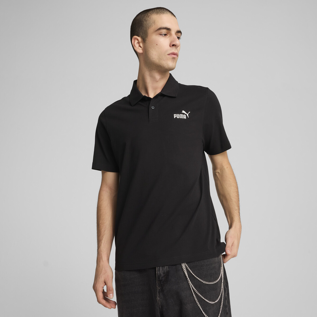 Essentials No. 1 Logo Jersey Polo Men in Black by PUMA, Medium