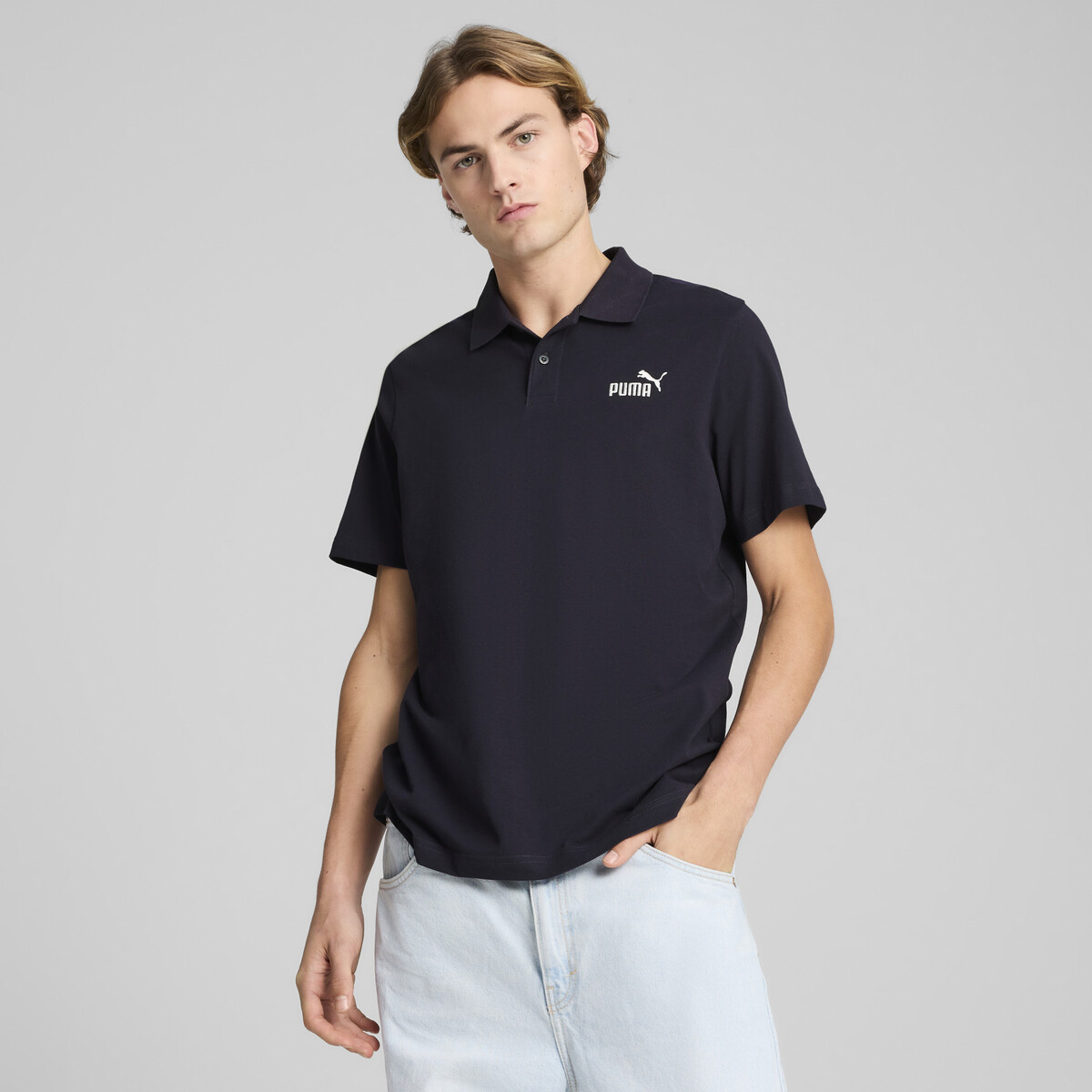 Essentials No. 1 Logo Jersey Polo Men in New Navy by PUMA, XS