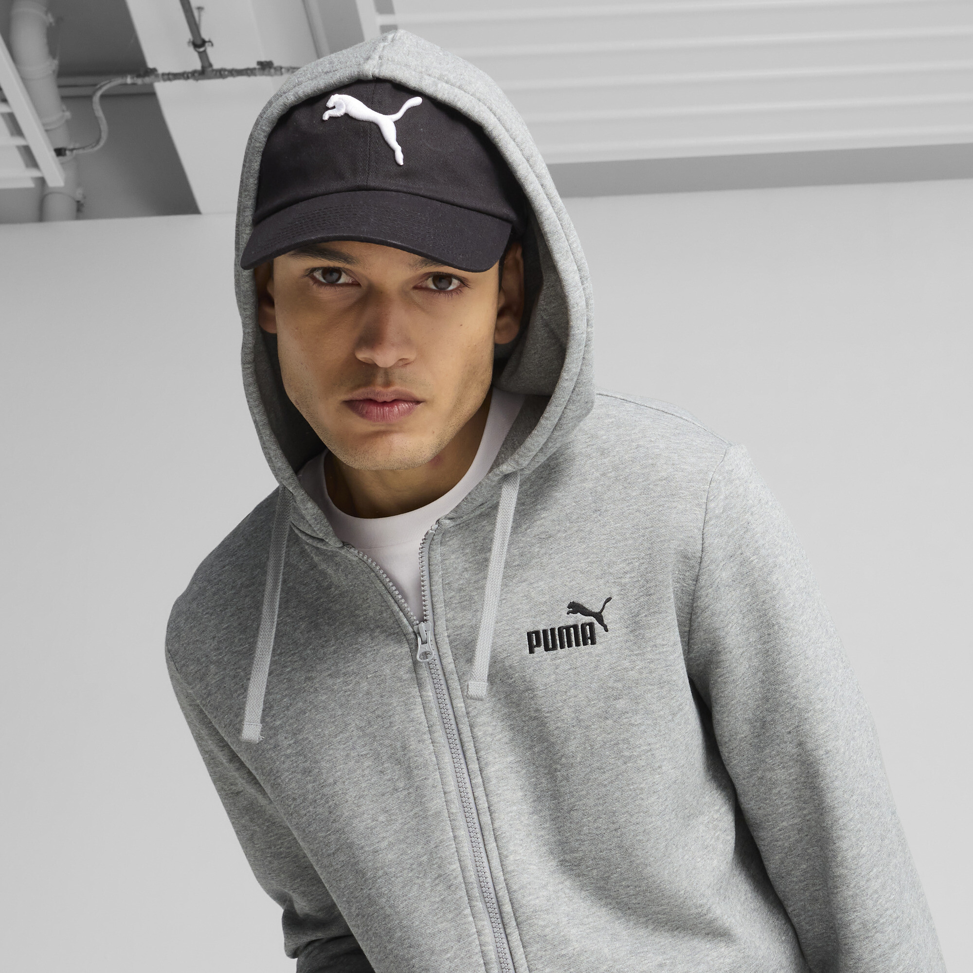 PUMA Essentials No. 1-logo hoodie met volledige rits voor Heren, Grijs, Maat XL thumbnail 4