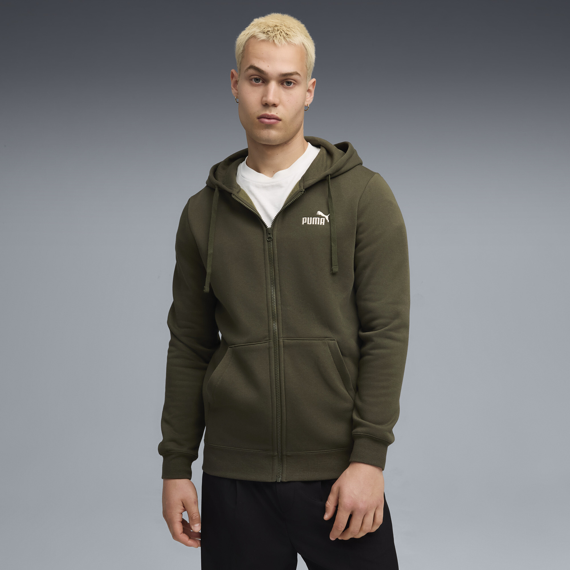 PUMA Essentials Men's Zip-Up Hoodie in Green, Size L