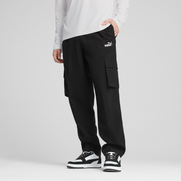 Essentials No. 1 Logo Woven Cargo Pants Men, PUMA Black, large-MEX