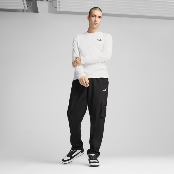 Essentials No. 1 Logo Woven Cargo Pants Men, PUMA Black, large-MEX