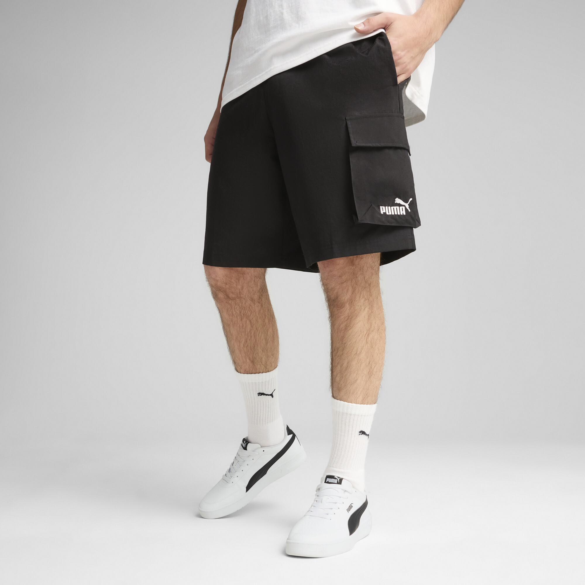 PUMA Essentials No.1 Logo geweven cargoshort voor Heren, Zwart, Maat XL