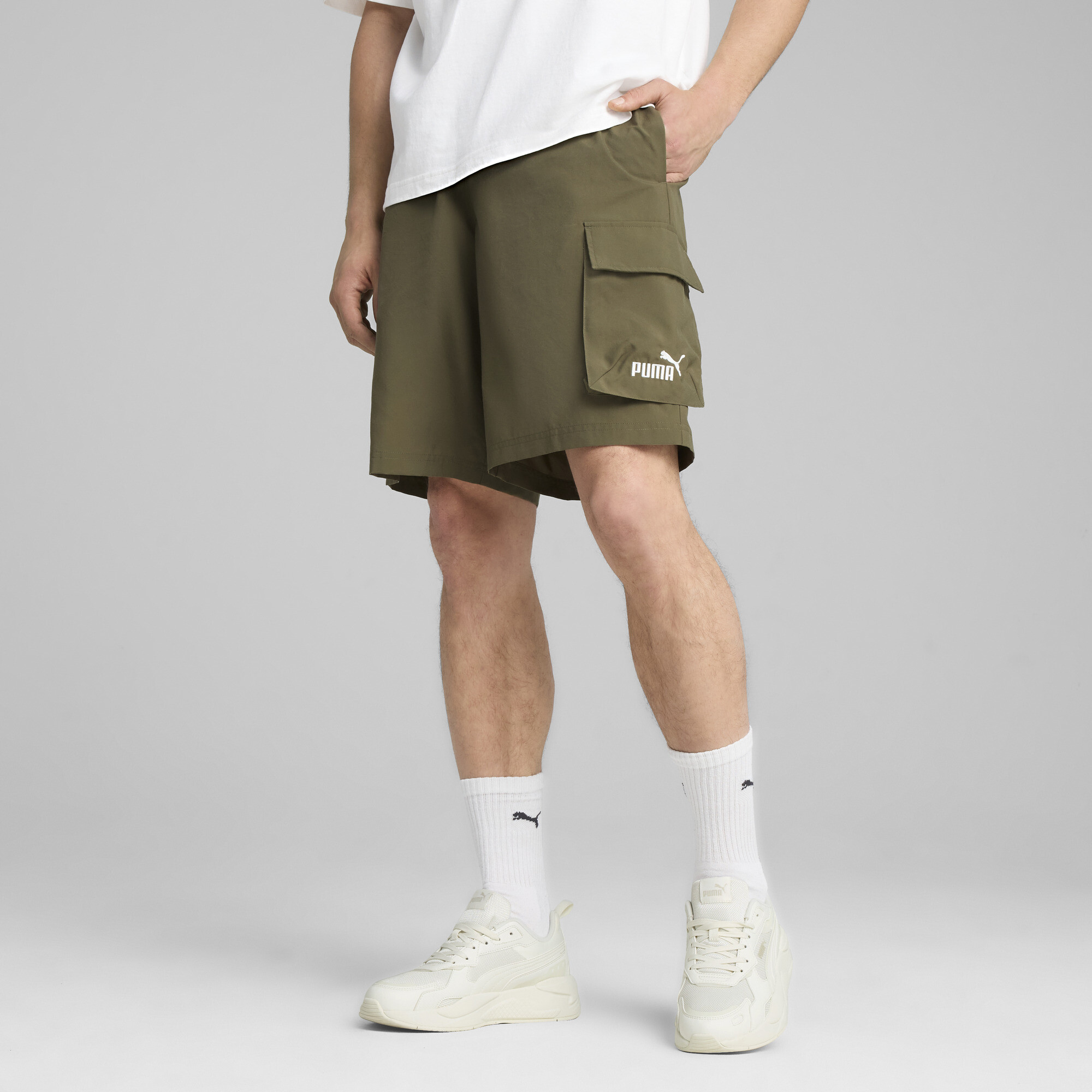 Puma Essentials No.1 Logo 9" Gewebte Cargoshorts Herren | Mit Plain | Loden Green | Größe: XS