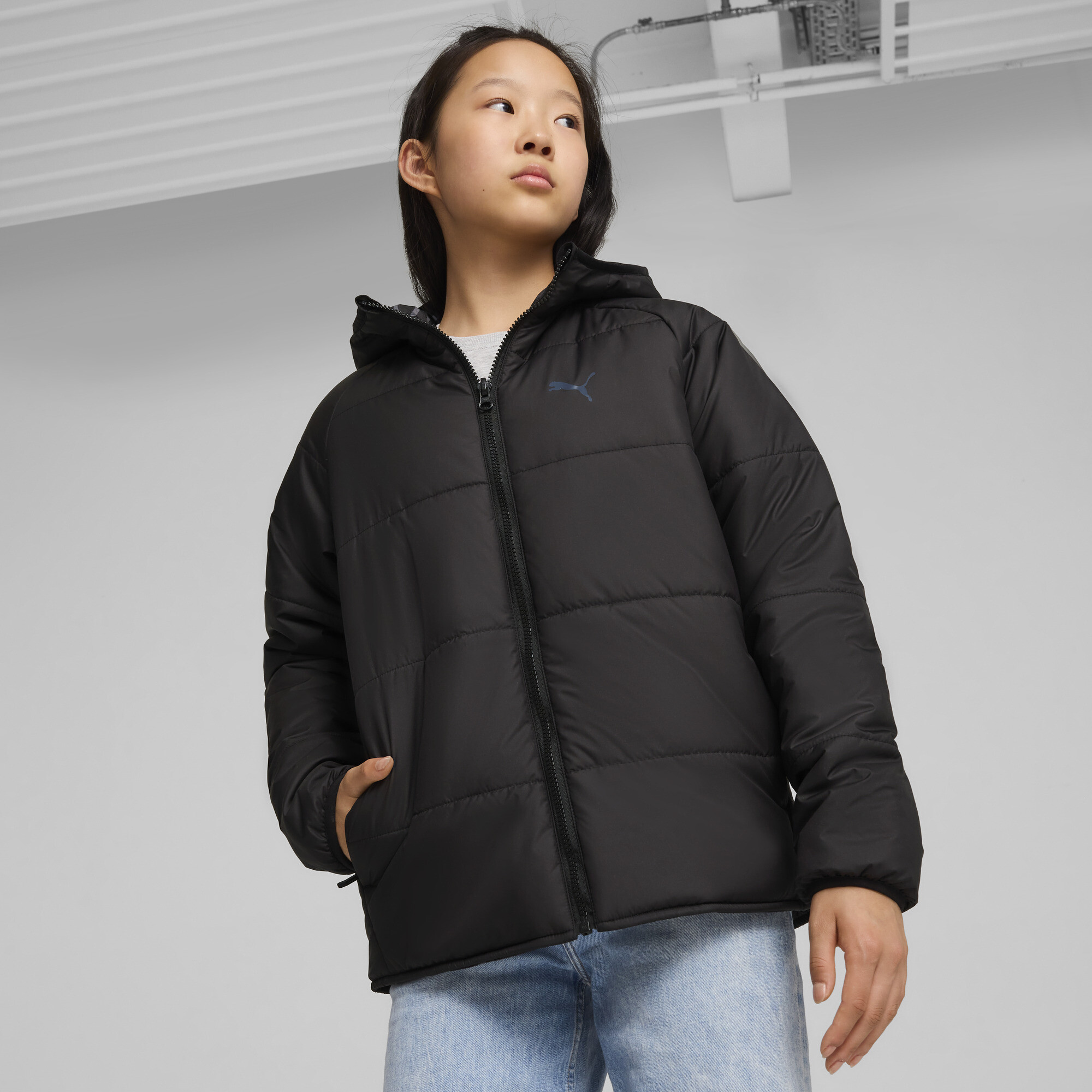 Puma Wendbare Pufferjacke Teenager Für Damen Für Kinder | Mit Plain | Black | Größe: 4-5Y