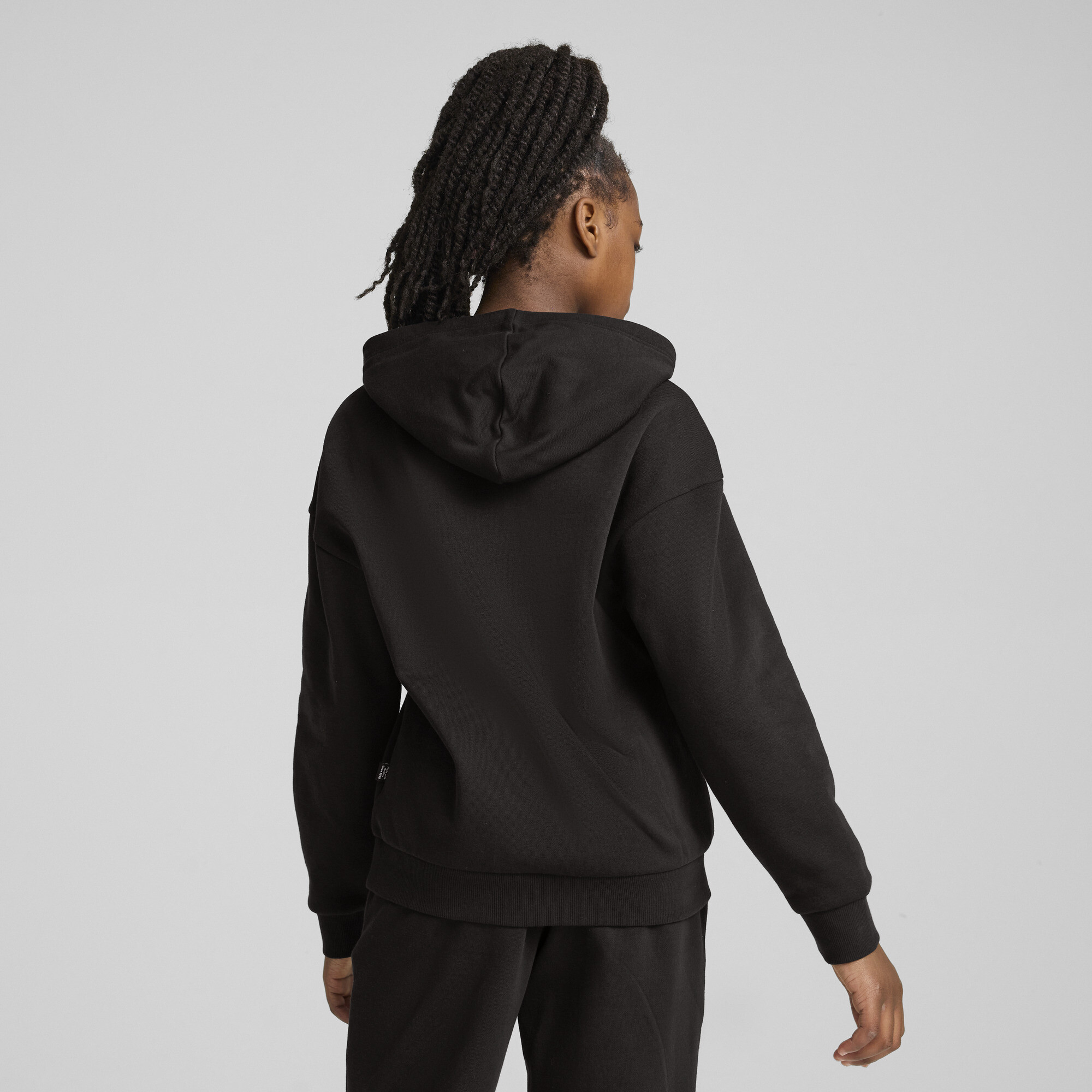 Women's Puma ESS+ SCRIPT Hoodie Youth, Black, Size 9-10Y, Clothing