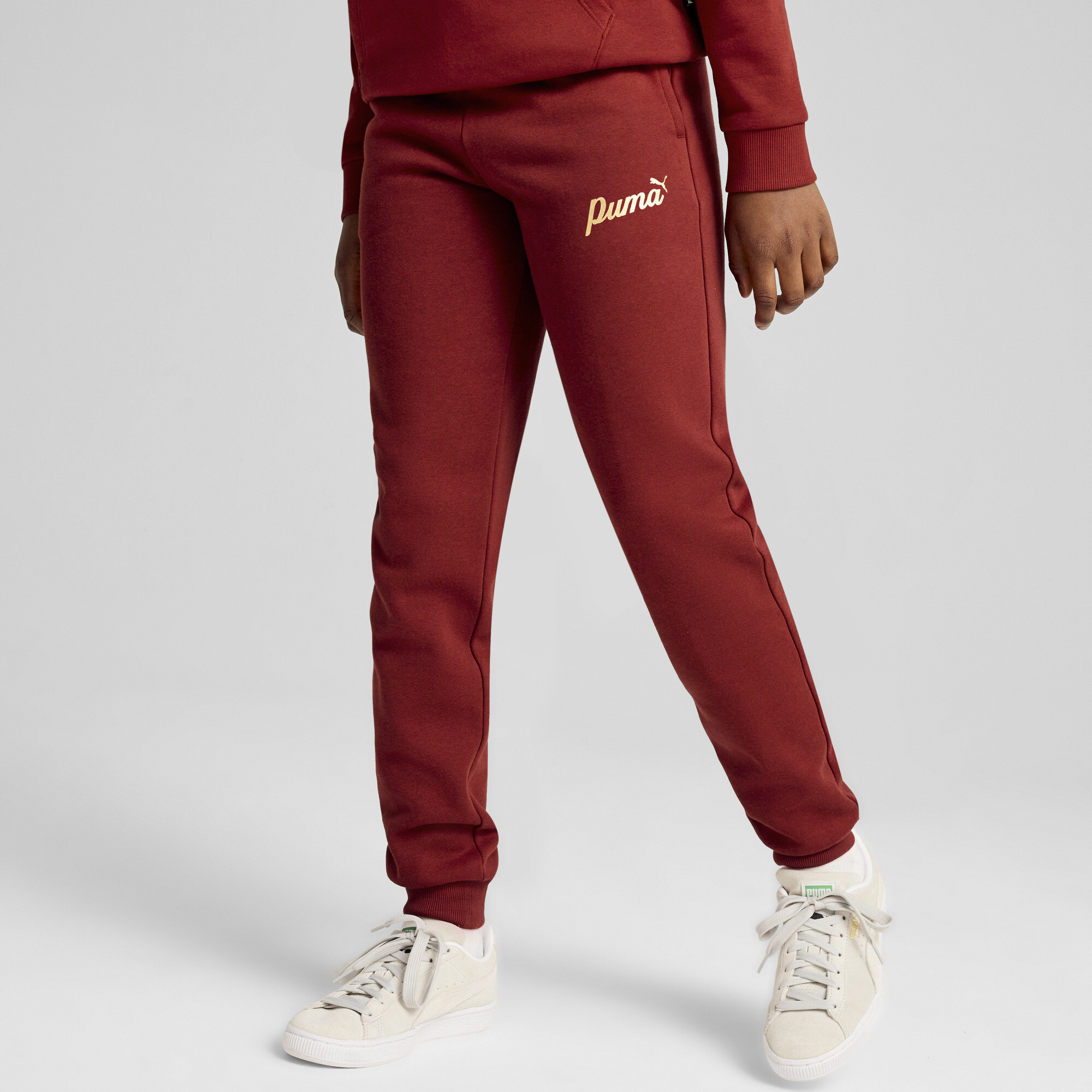 Puma ESS+ Script Hose Damen Für Damen Für Kinder | Mit Print | Intense Red/Gold Foil | Größe: 9-10Y