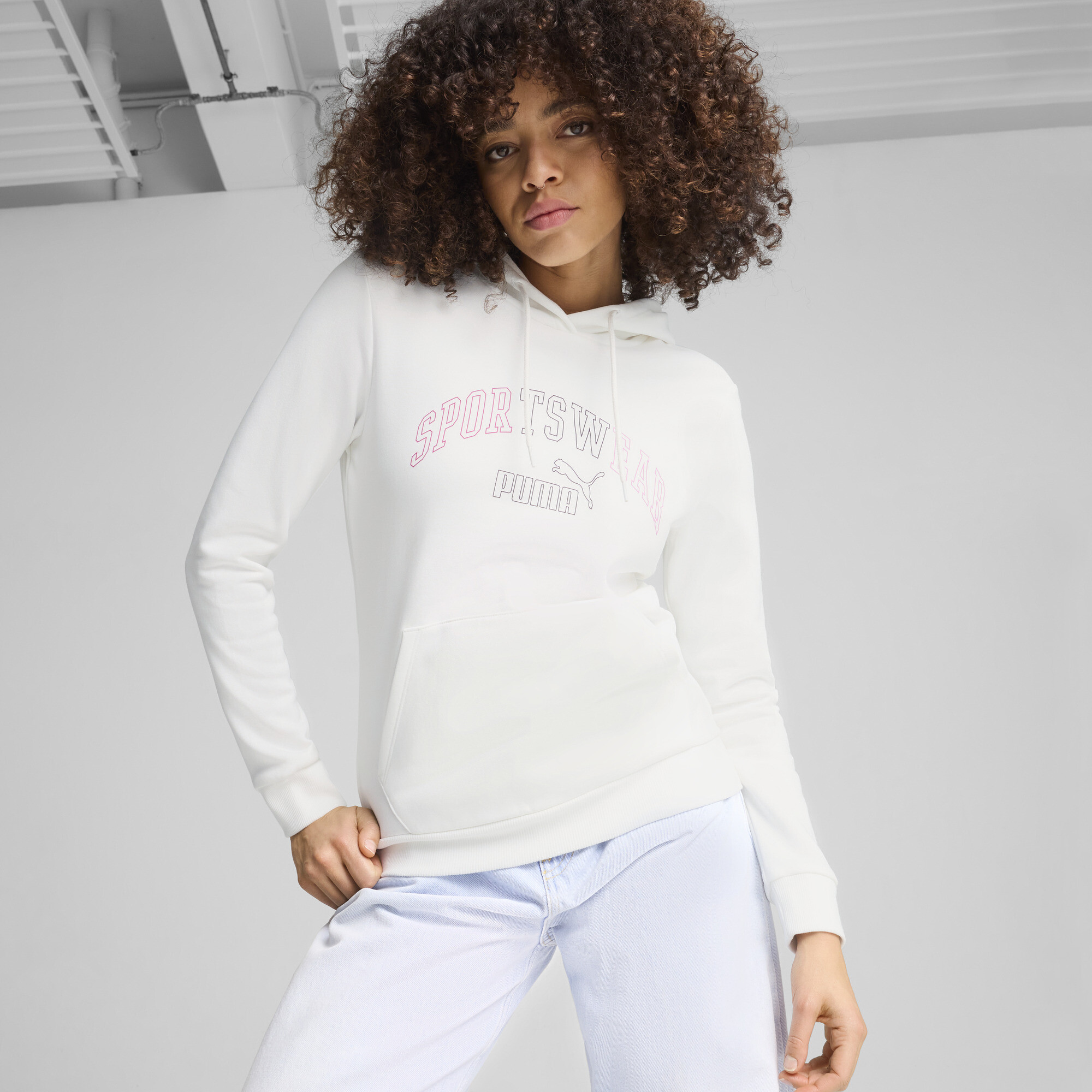 Puma ESS+ LOGO LAB Hoodie Damen | Mit Print | White | Größe: M