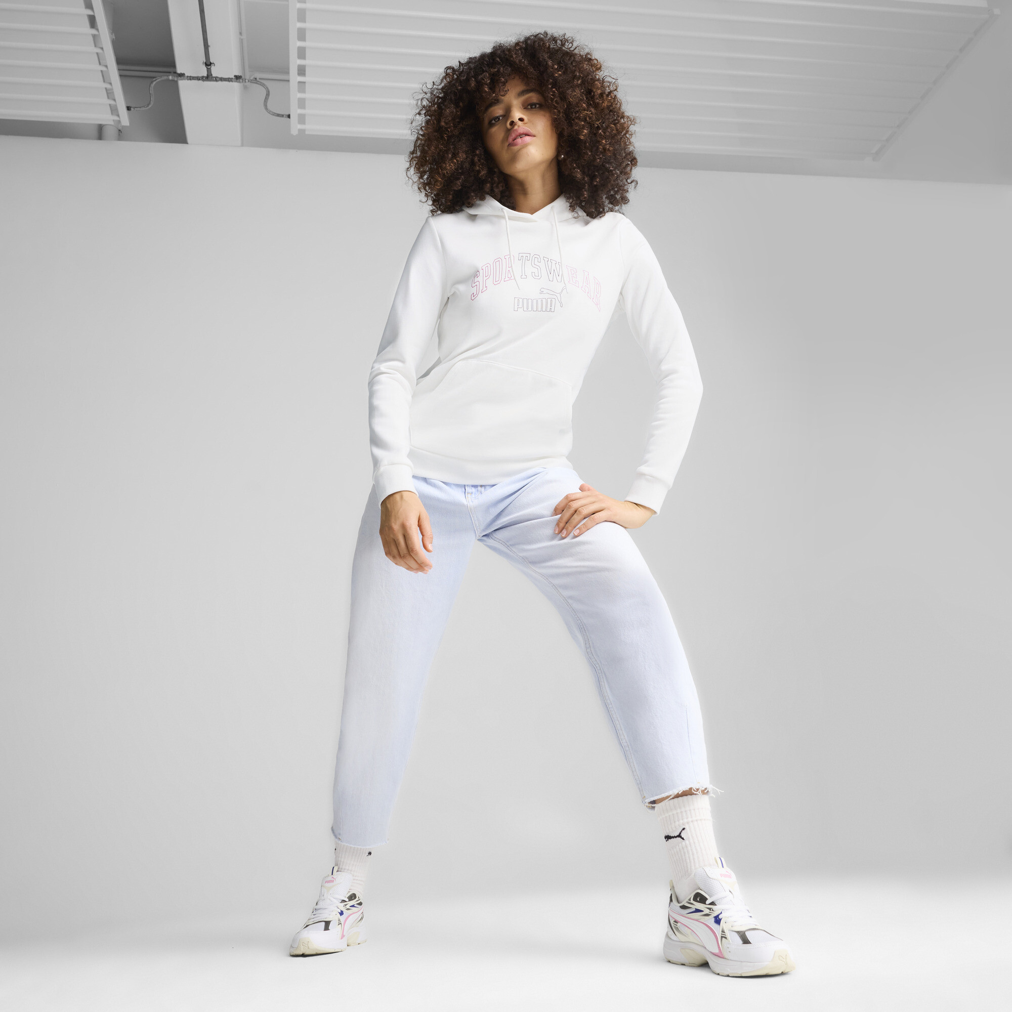 Women's Puma ESS+ LOGO LAB Hoodie, White, Size XL, Clothing