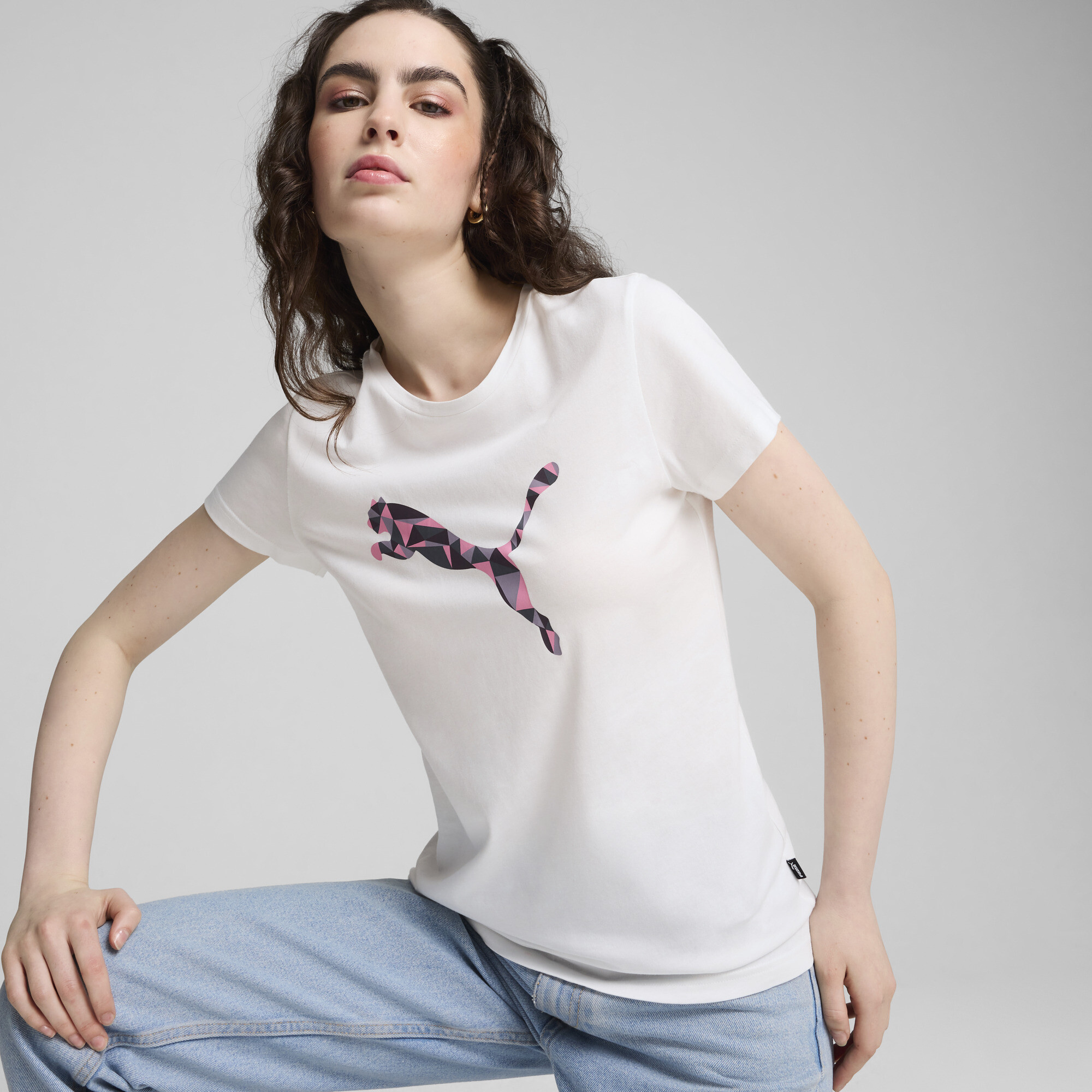 Women's Puma GRAPHICS Cat T-Shirt, White, Size L, Clothing