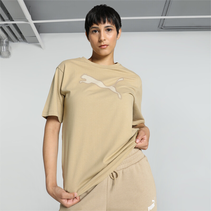 Women's PUMA HER Graphic Relaxed Fit T-shirt in Prairie Tan size S