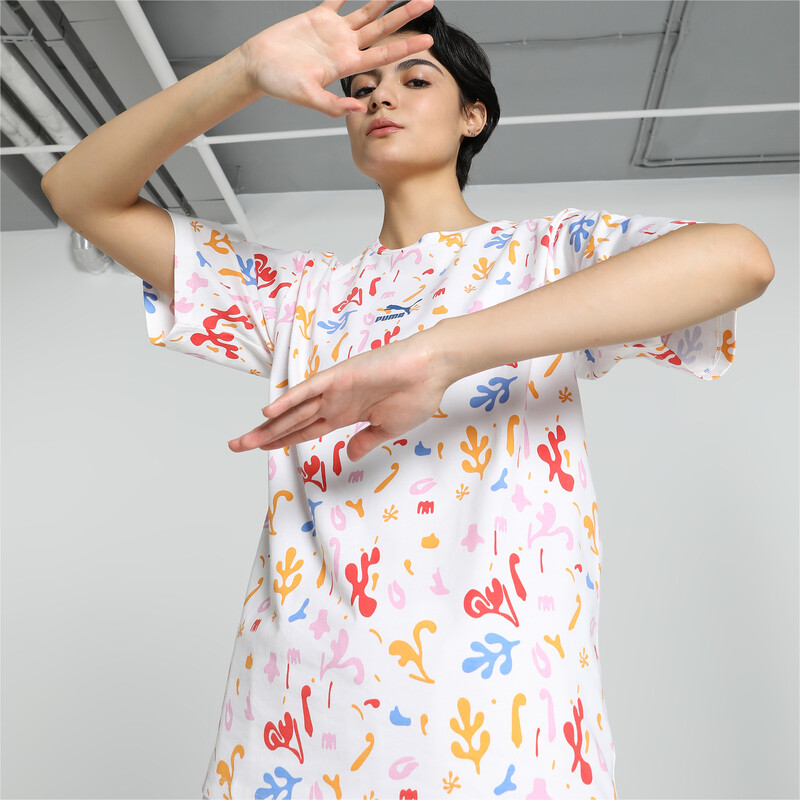 Women's PUMA Classics Printed Relaxed Fit Tee in White size M