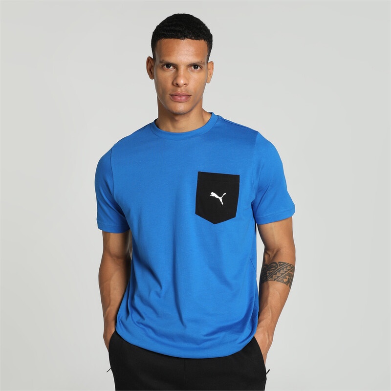 Men's PUMA Contrast Pocket T-shirt in Black/Blue size S
