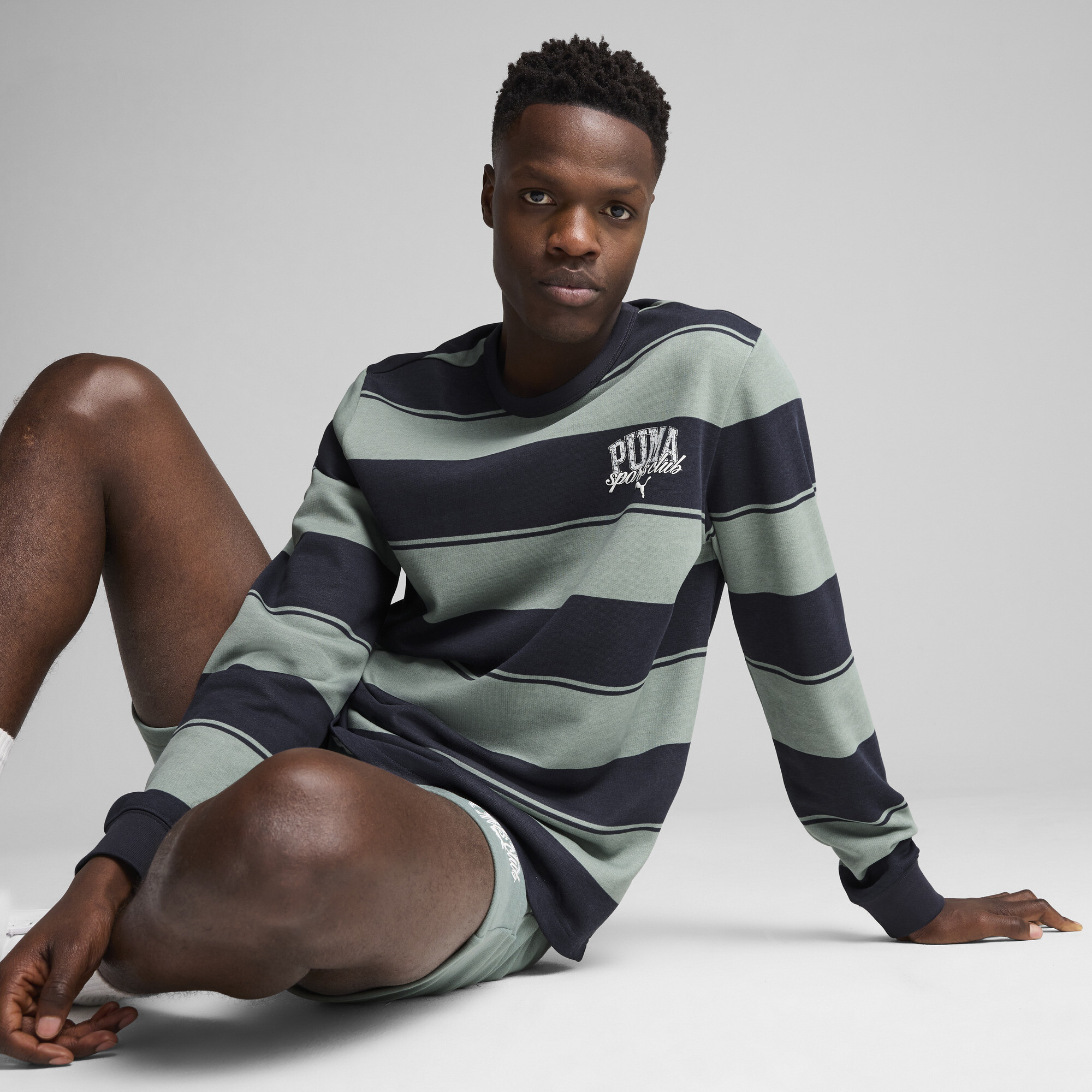 Puma Class Gestreifter Crewneck Herren | Mit Striped | Green Moon | Größe: S