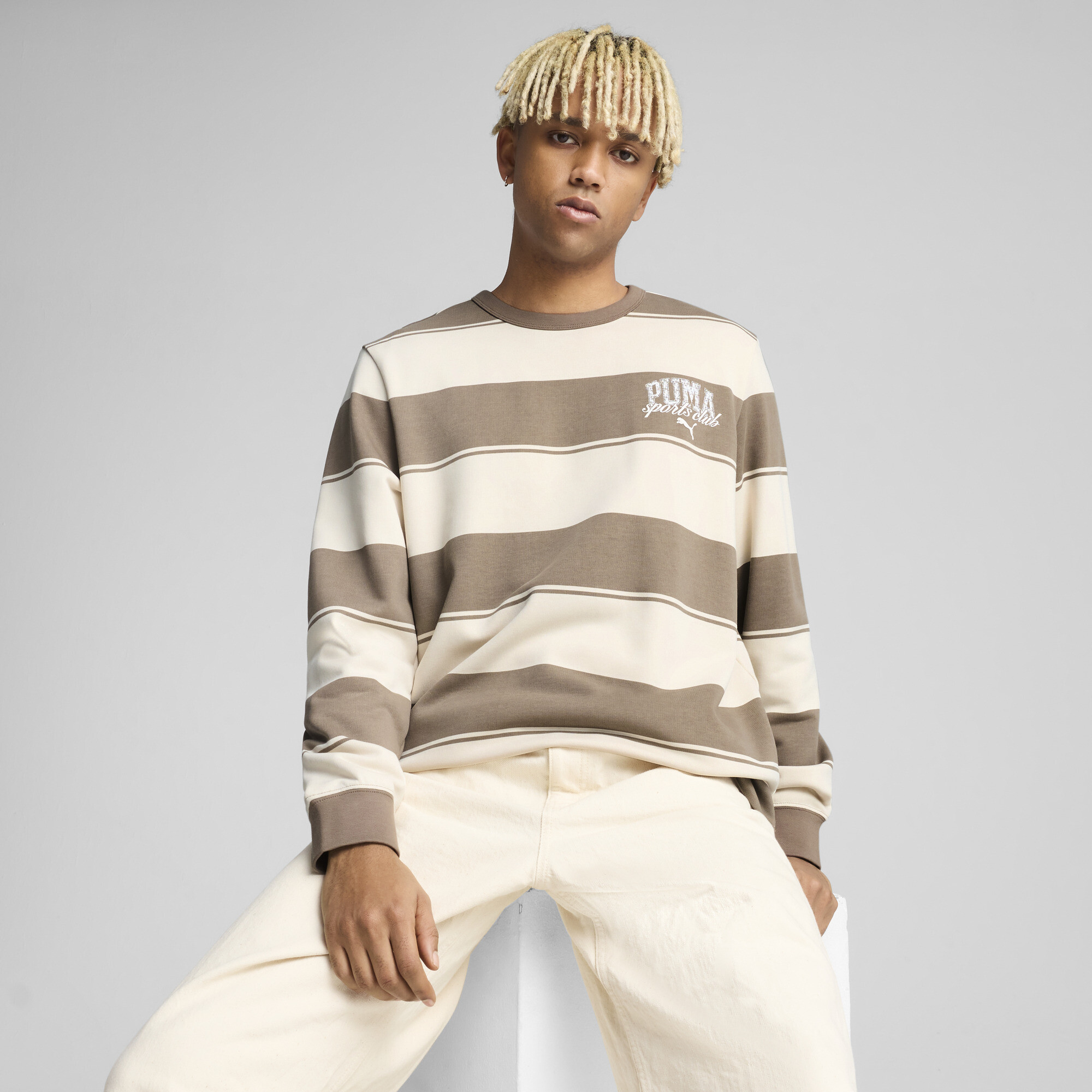 PUMA Class Pack Men's Striped Crew Sweatshirt in Brown, Size L