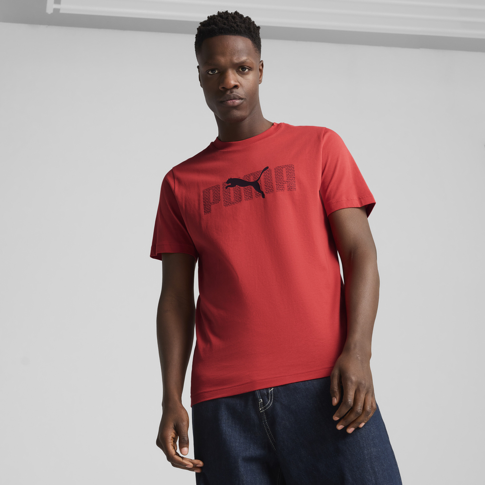 Puma Essentials Logo Lab T-Shirt Herren | Mit Plain | Red Fire | Größe: XL