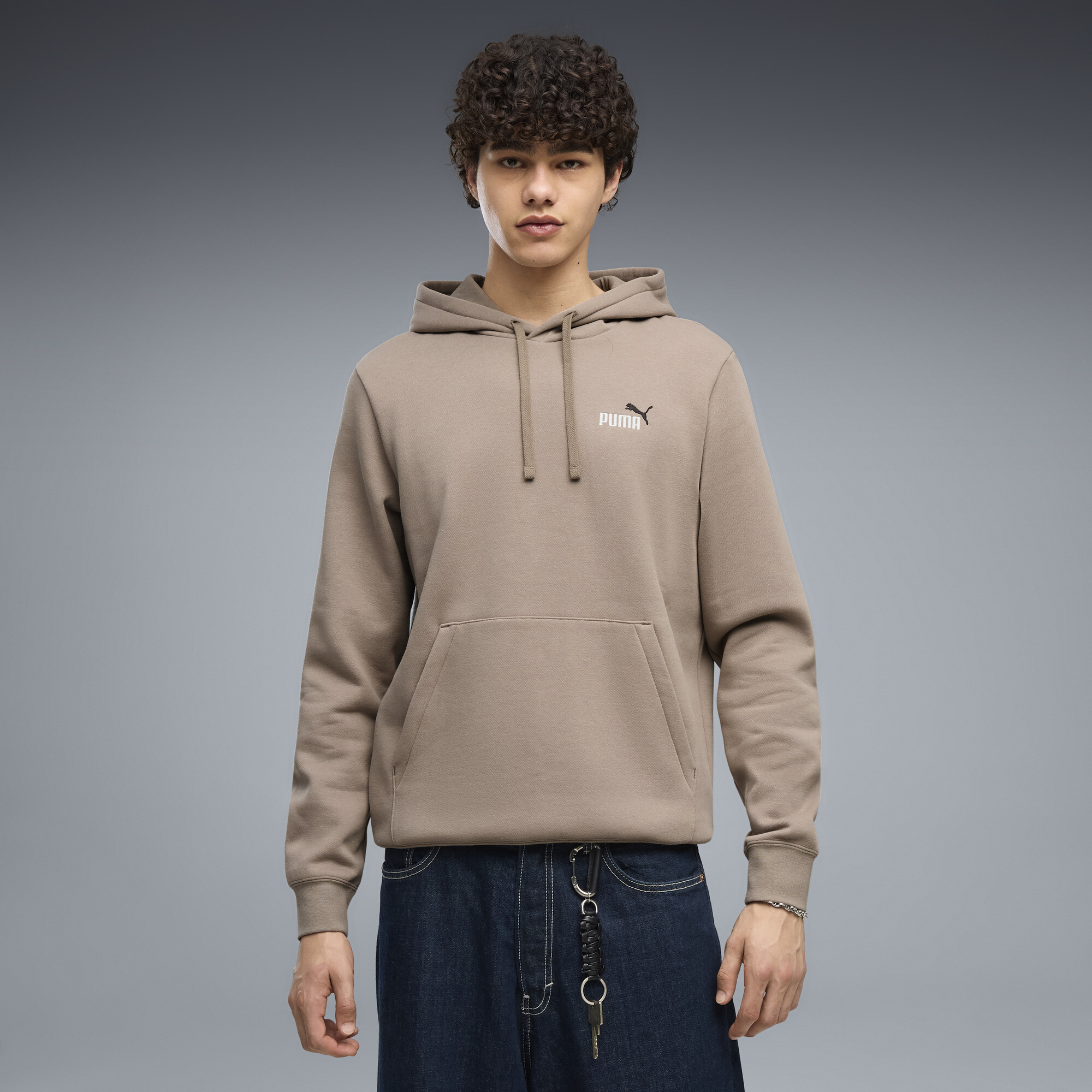 PUMA Męska bluza z kapturem Essentials z małym dwukolorowym logo No. 1, Akcesoria, Beżowy, M