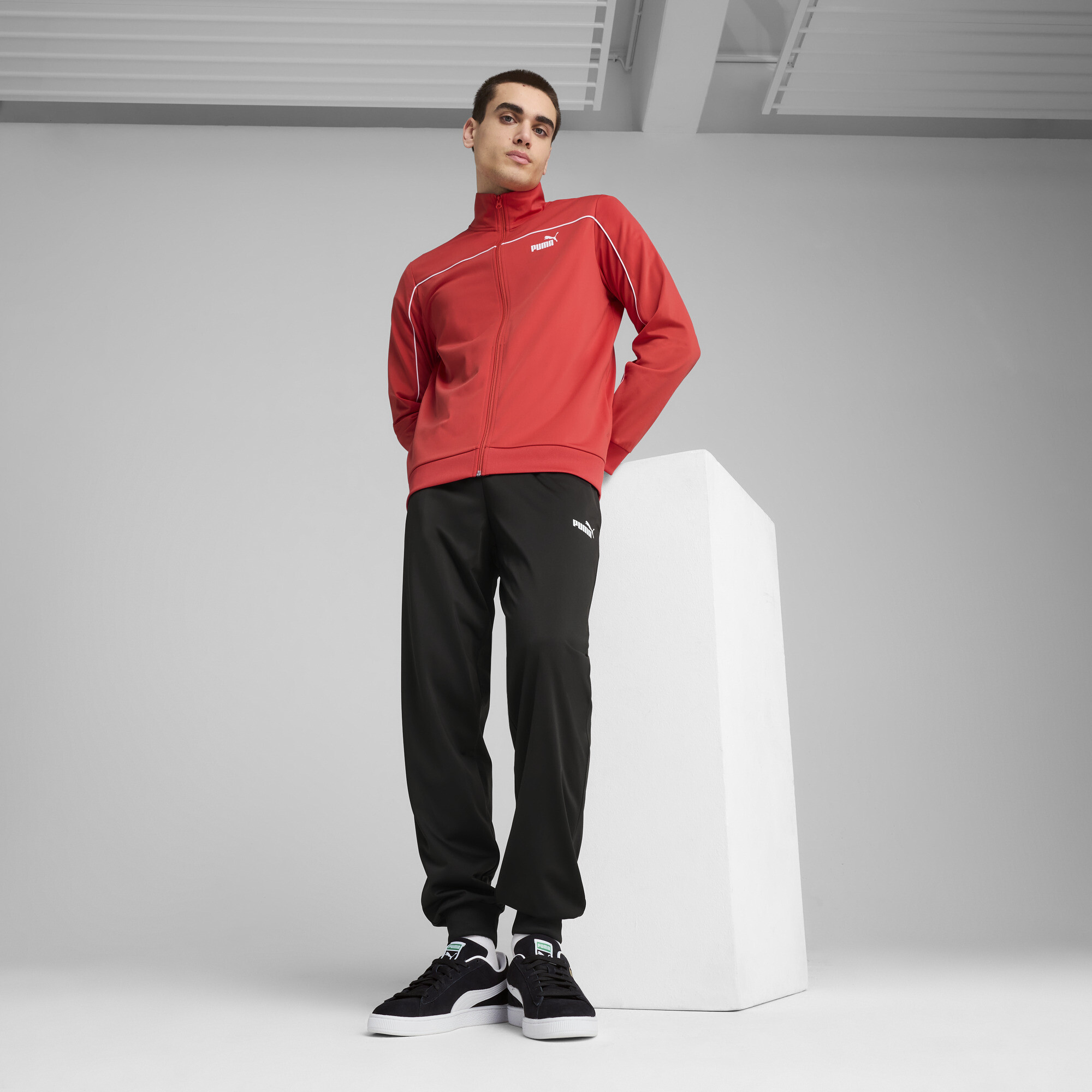 Puma Poly Trainingsanzug mit Paspeln Herren | Mit Plain | Red Fire | Größe: S